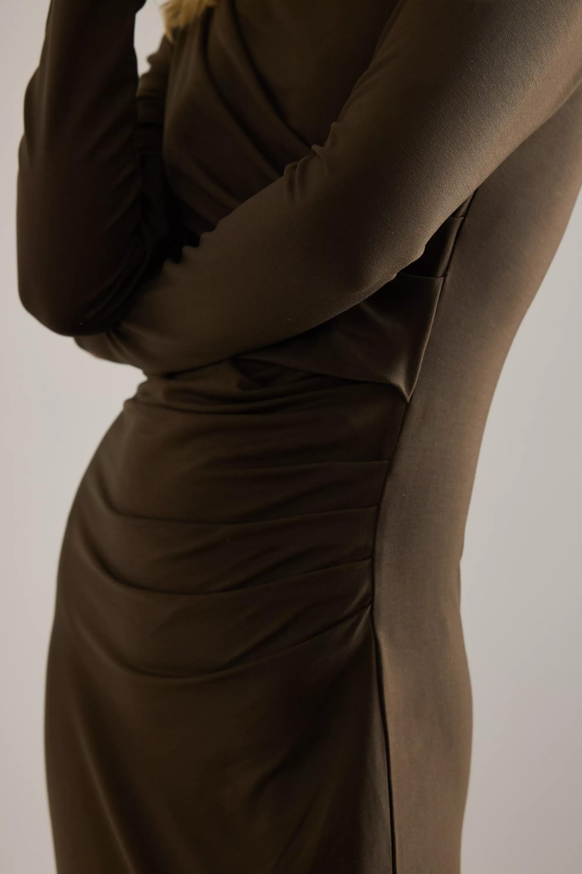 Selected Ilina Draped Asymmetric Maxi Dress, Brown, Brown, large image number 3