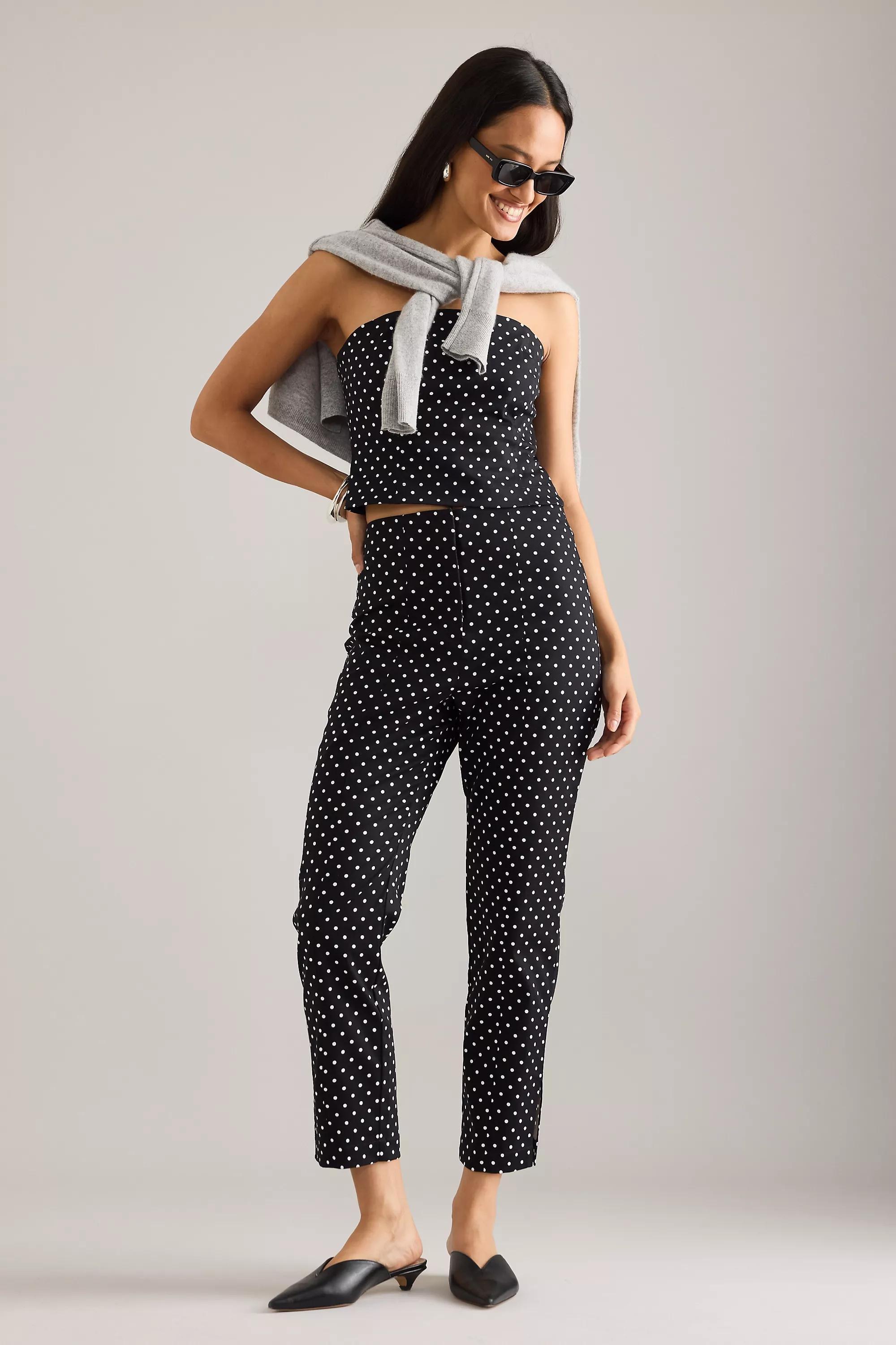By Anthropologie Polka Dot Split Hem Trousers, Grey, A501_0018, large image number 1
