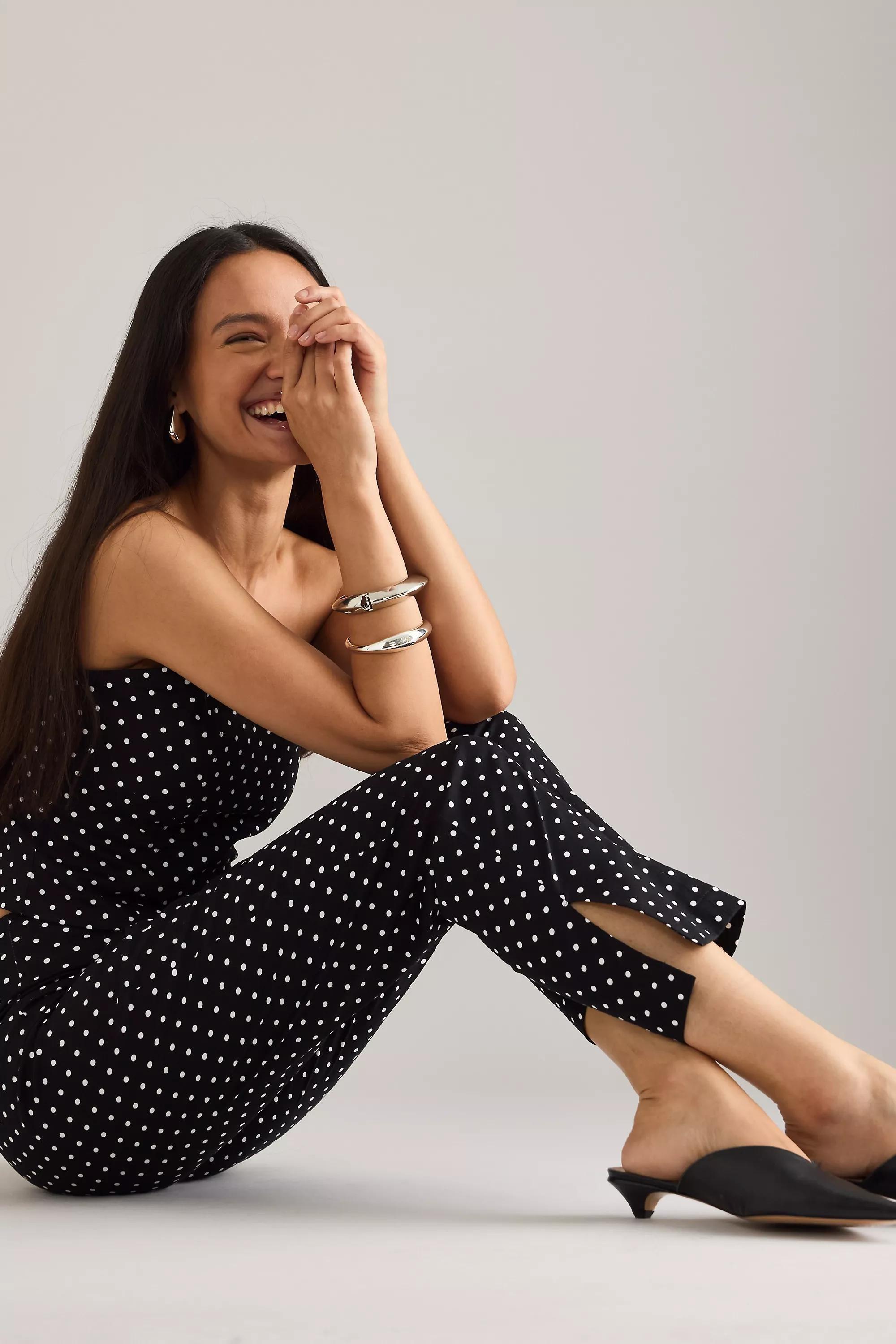 By Anthropologie Polka Dot Split Hem Trousers, Grey, A501_0018, large image number 3