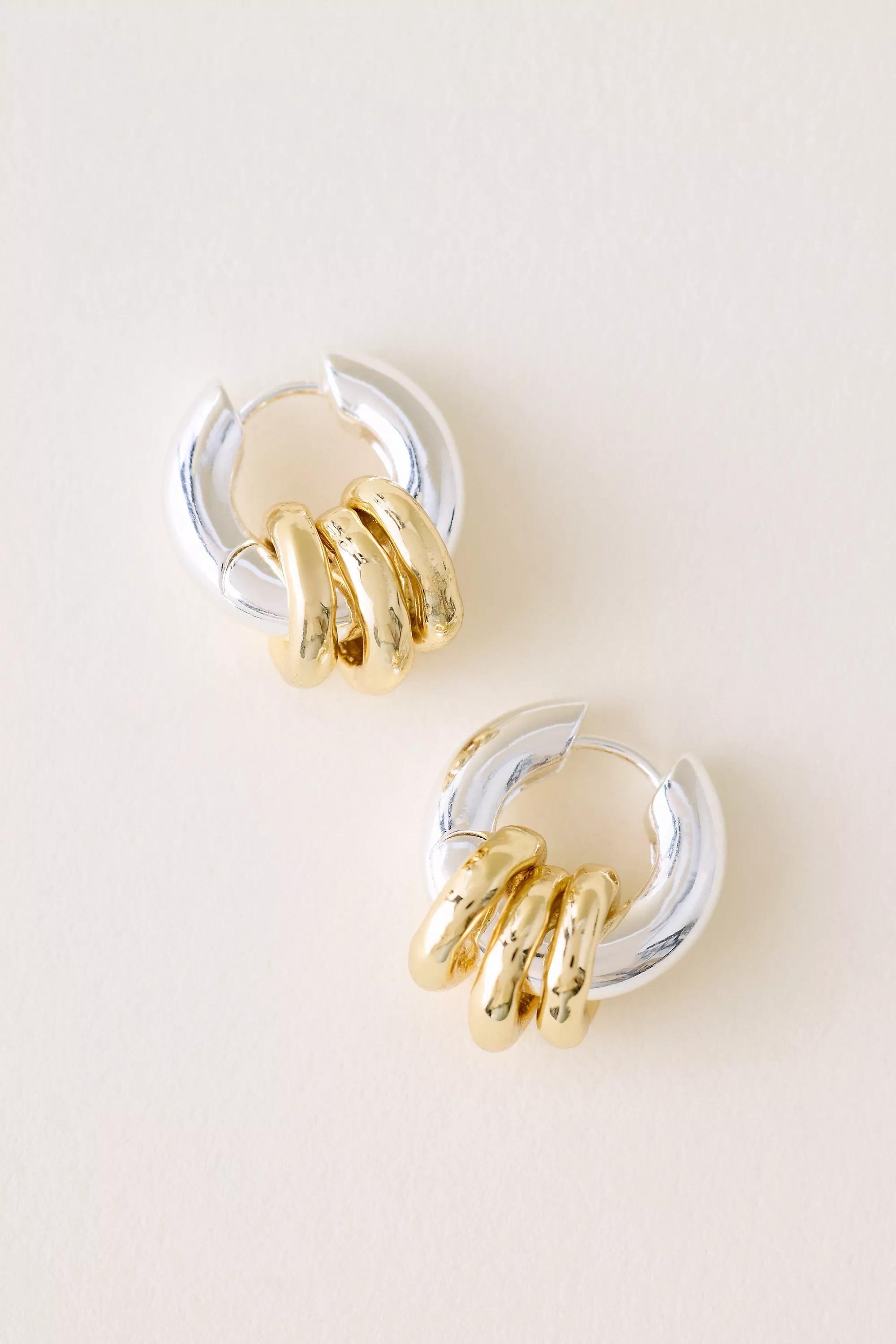 Mixed Metal Multi Hoop Earrings, Multicolour, A501_0000, large image number 0