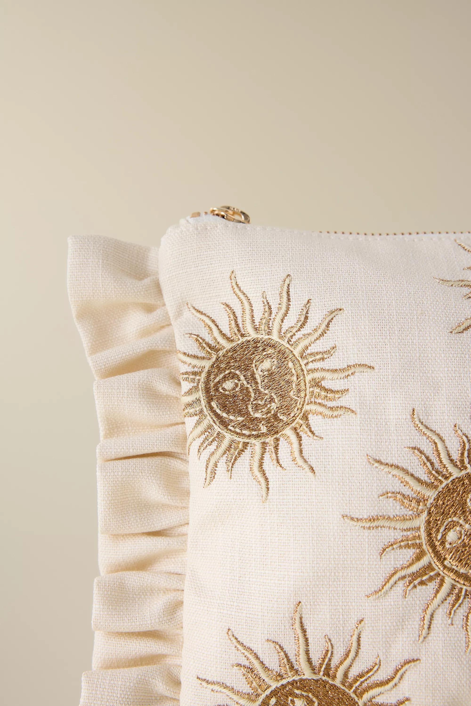 Elizabeth Scarlett Sun Goddess Embroidered Frill Pouch, Brown, A501_0025, large image number 1
