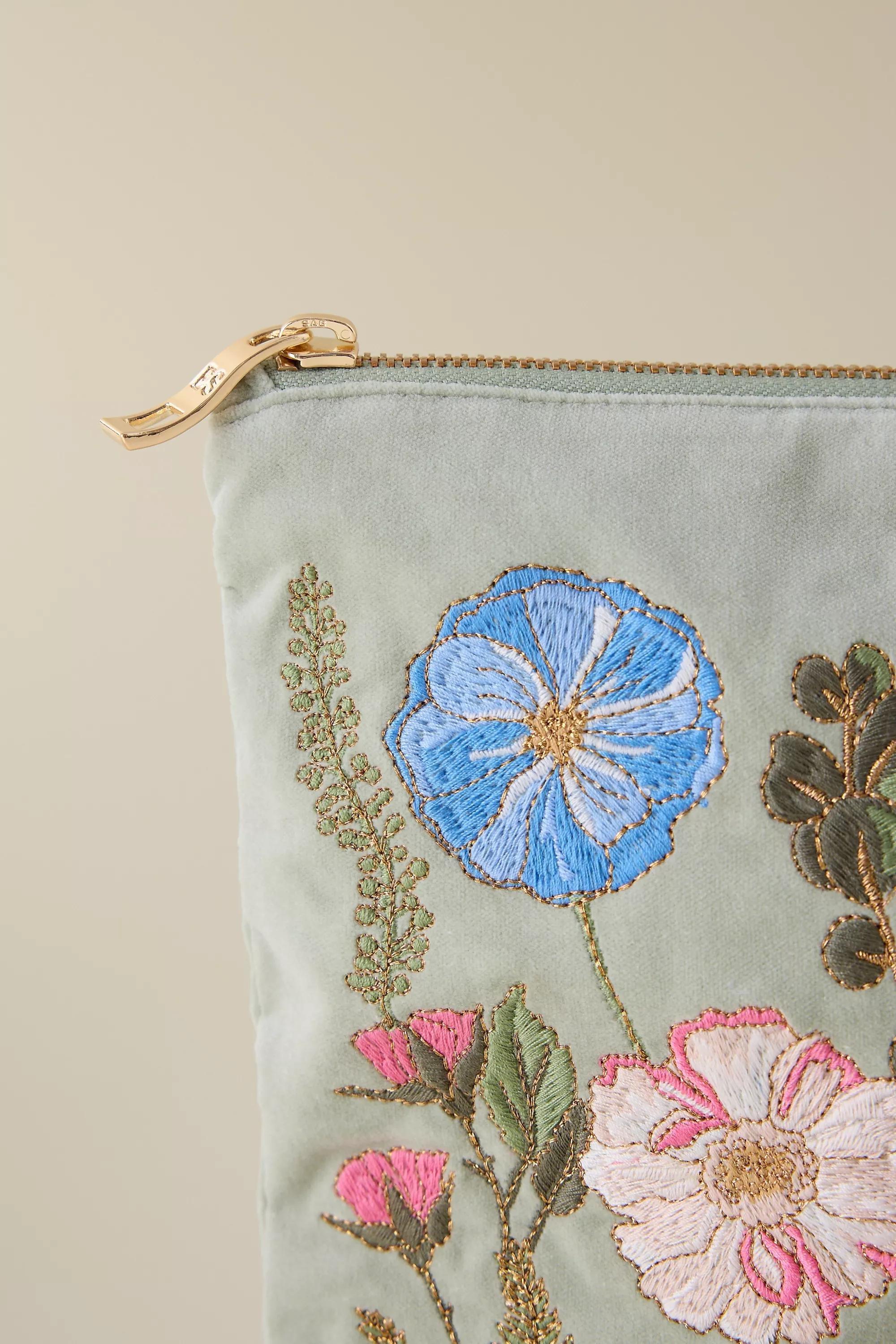 Elizabeth Scarlett Pressed Flowers Embroidered Velvet Pouch, Multicolour, A501_0000, large image number 2