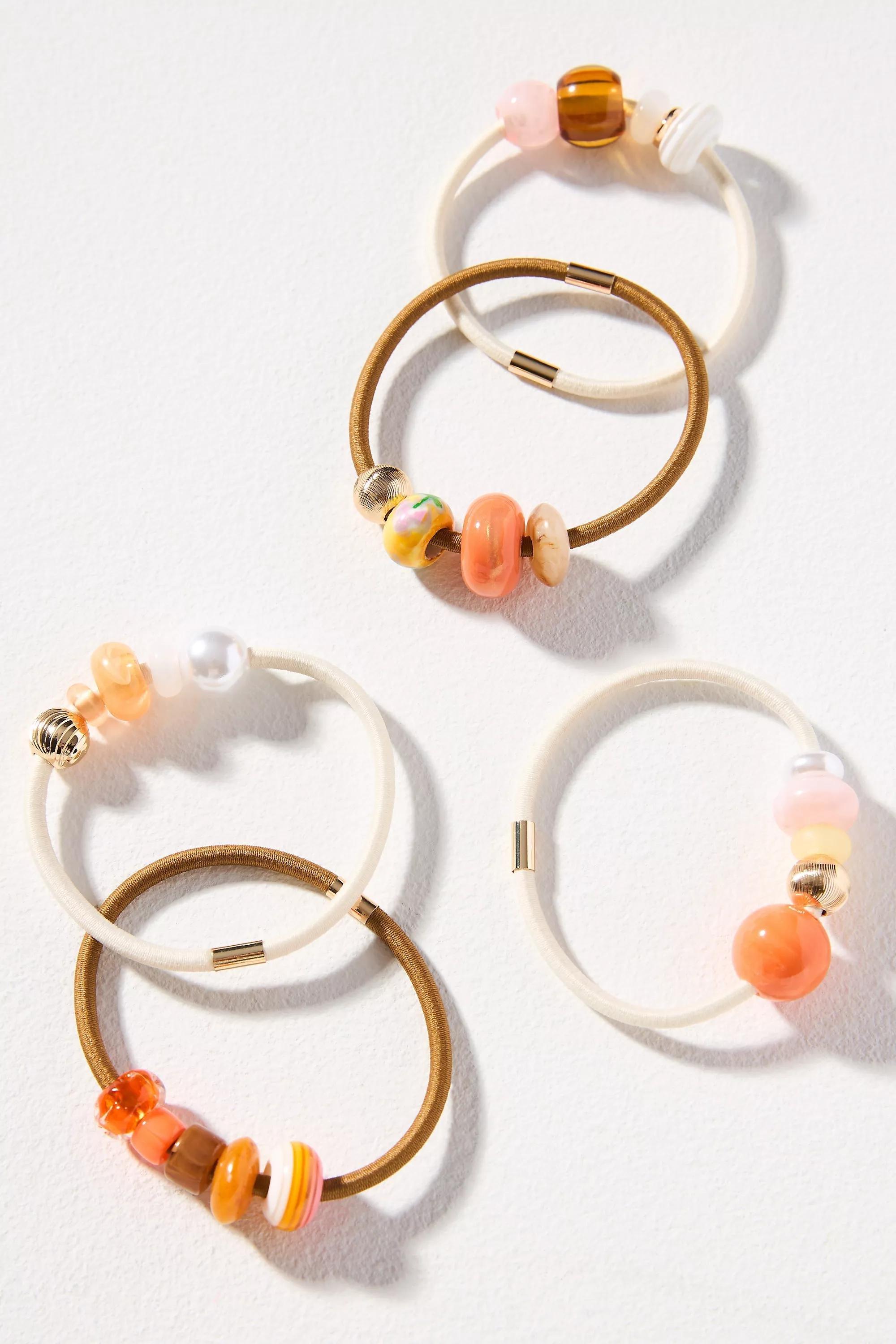 PEACH Large Mixed Beaded Hair Ties, Set of 5, A501_0067, large image number 1