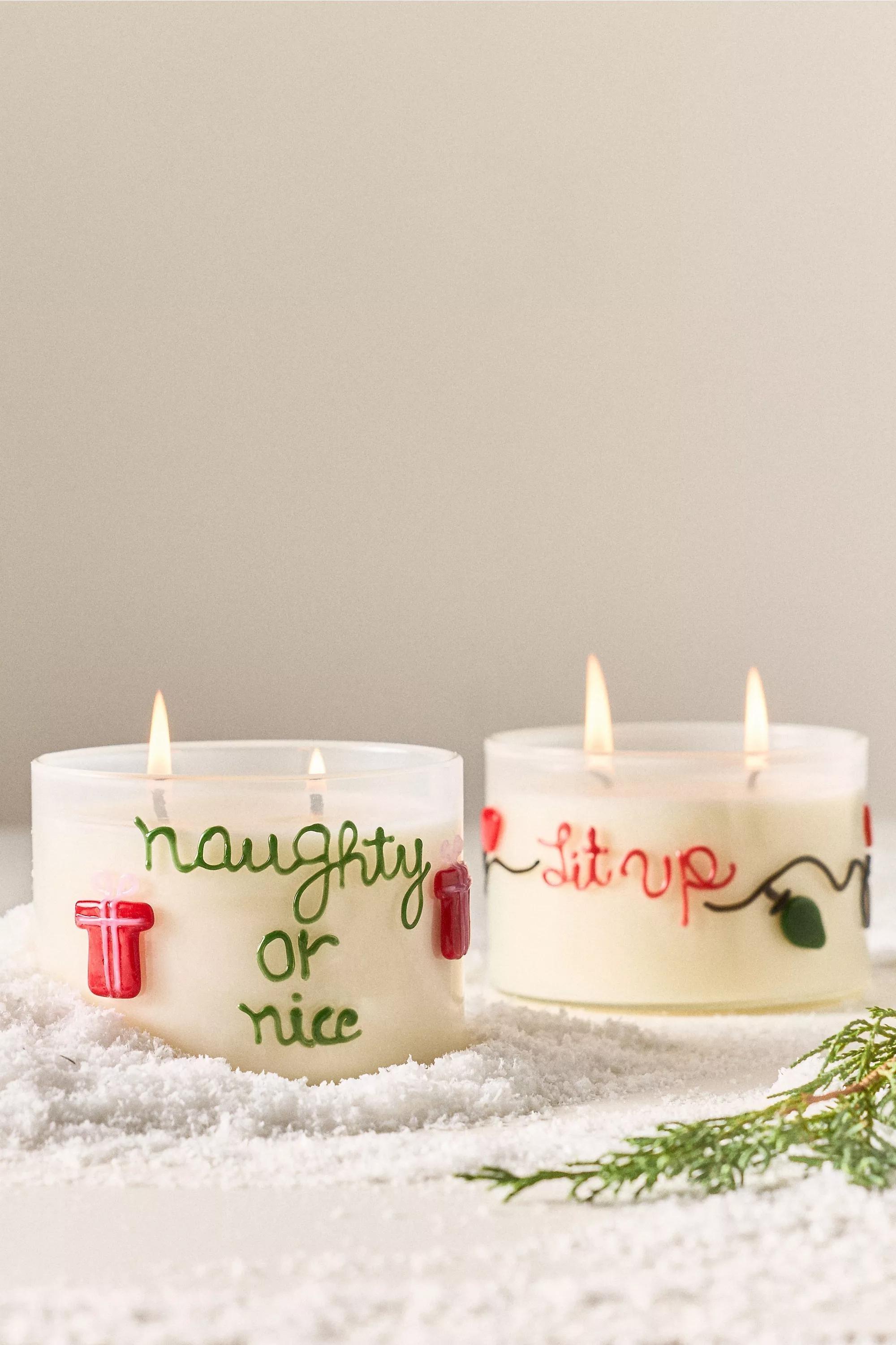 Multicolour Festive Notes Lit Up Woody Fresh Balsam And Cedarwood Glass Candle, Multicolour, medium