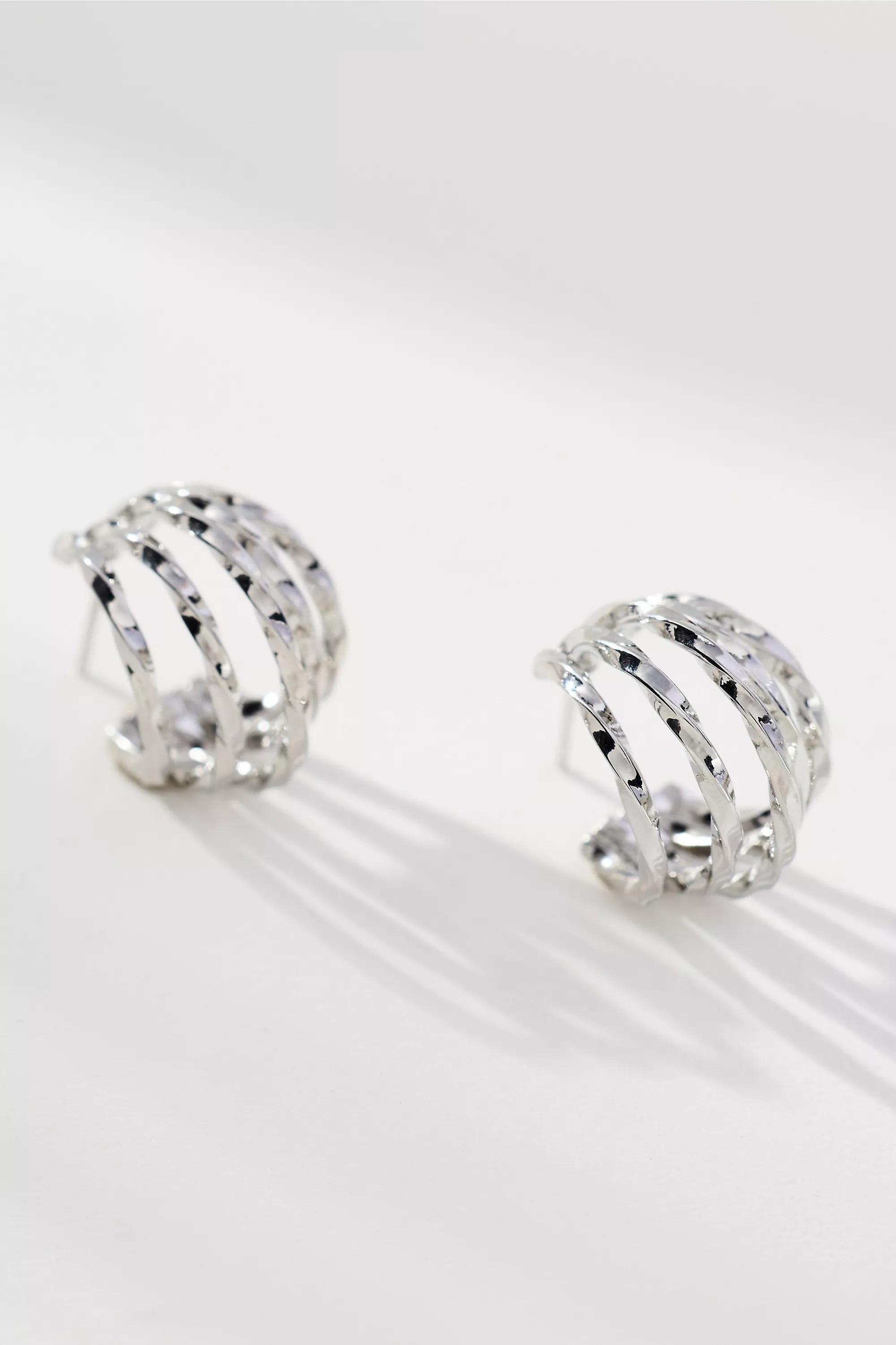 Hammered Cage Huggie Earrings, Silver, A501_0007, large image number 0