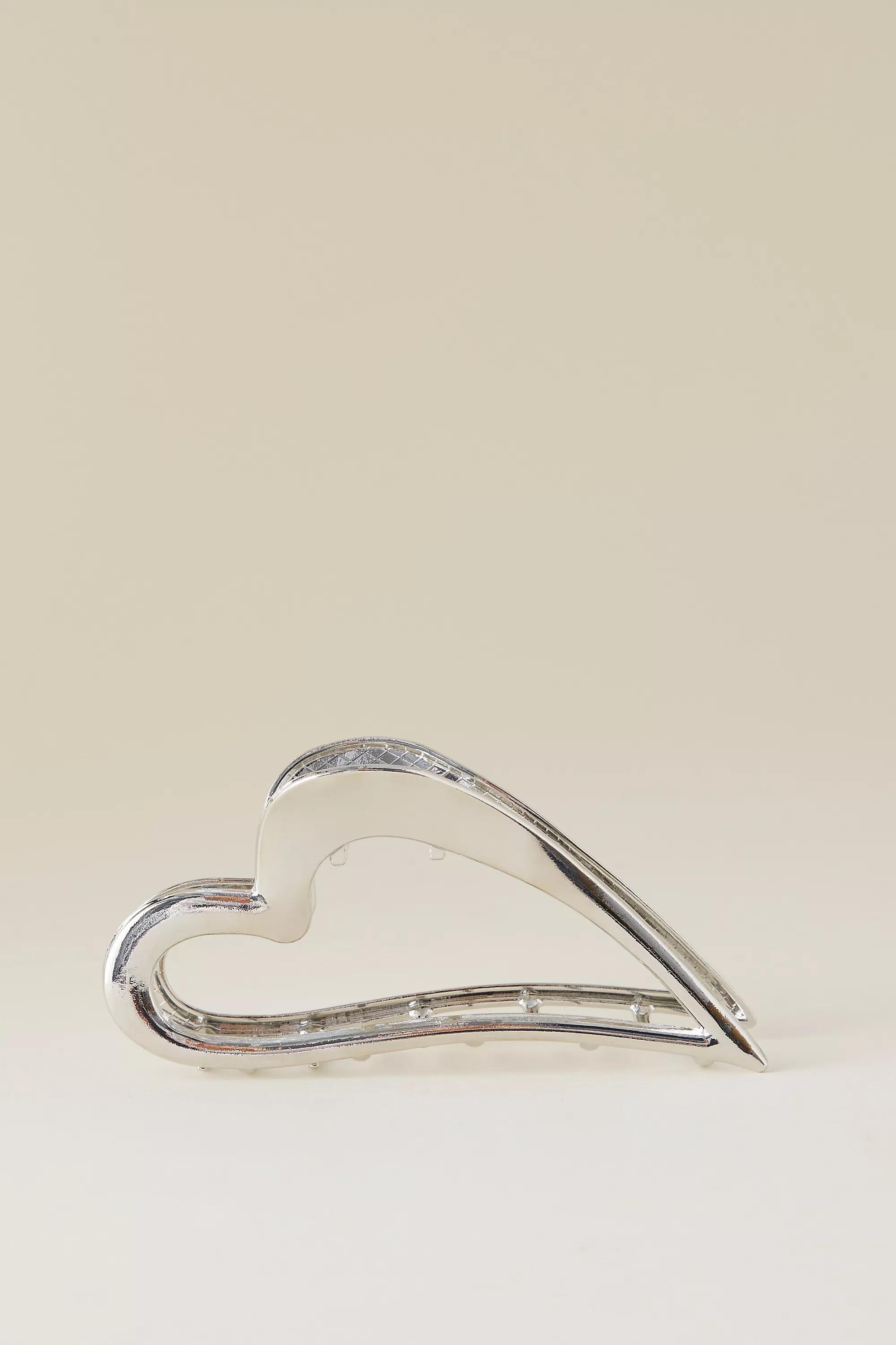 Heart Shaped Metal Hair Clip, Silver, A501_0007, large image number 0