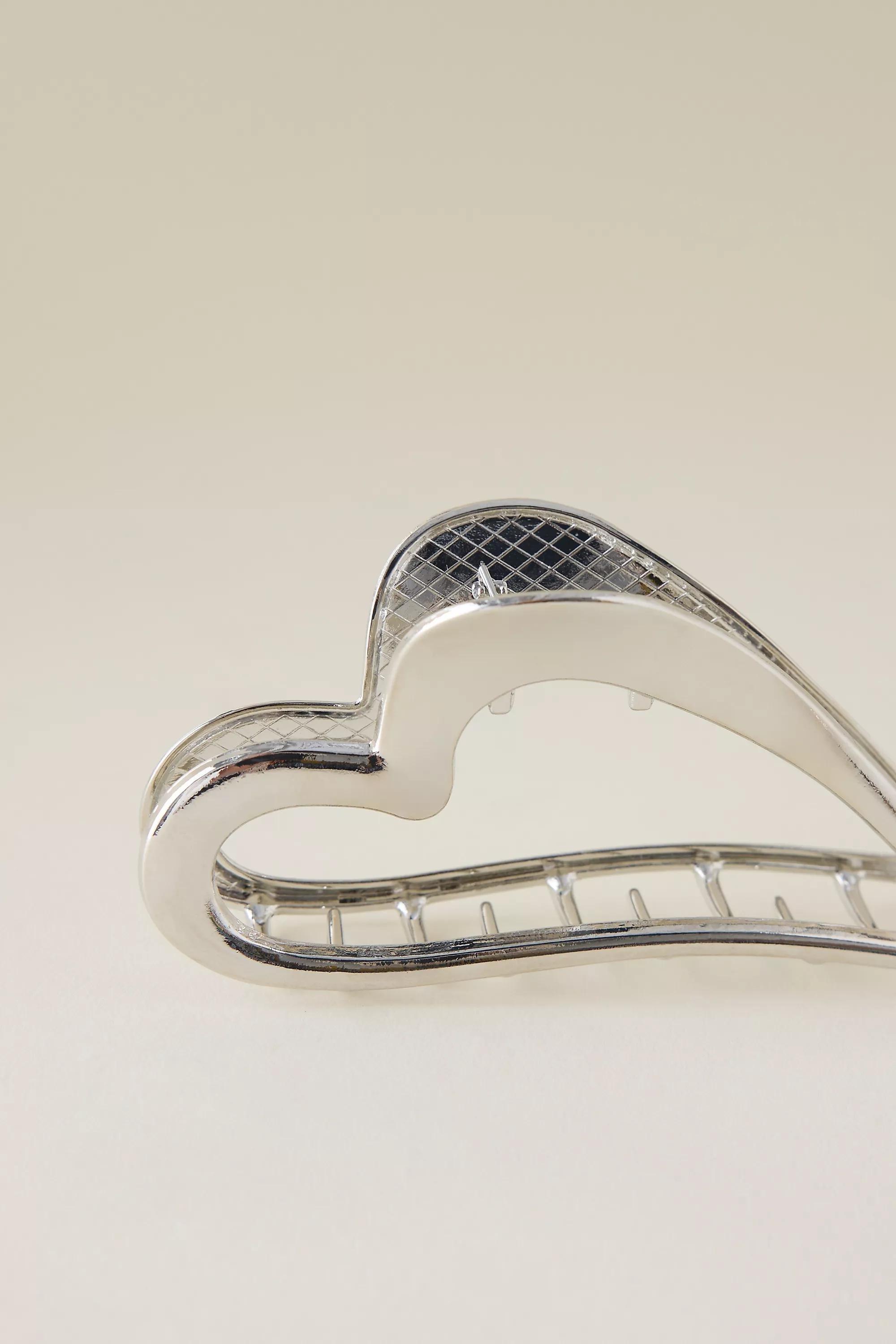 Heart Shaped Metal Hair Clip, Silver, A501_0007, large image number 2