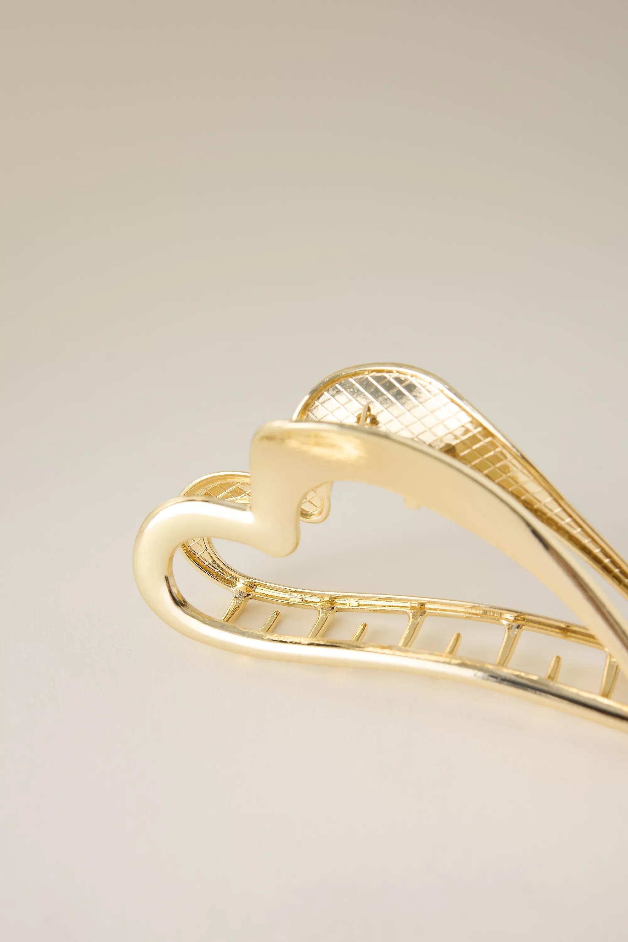 Heart Shaped Metal Hair Clip, Gold, A501_0070, large image number 2