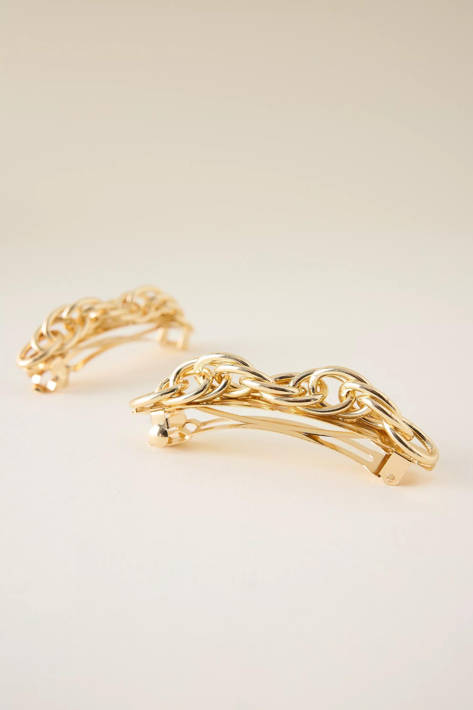 Metal Chain Barrette Hair Clips, Set Of 2, Gold, A501_0070, large image number 0