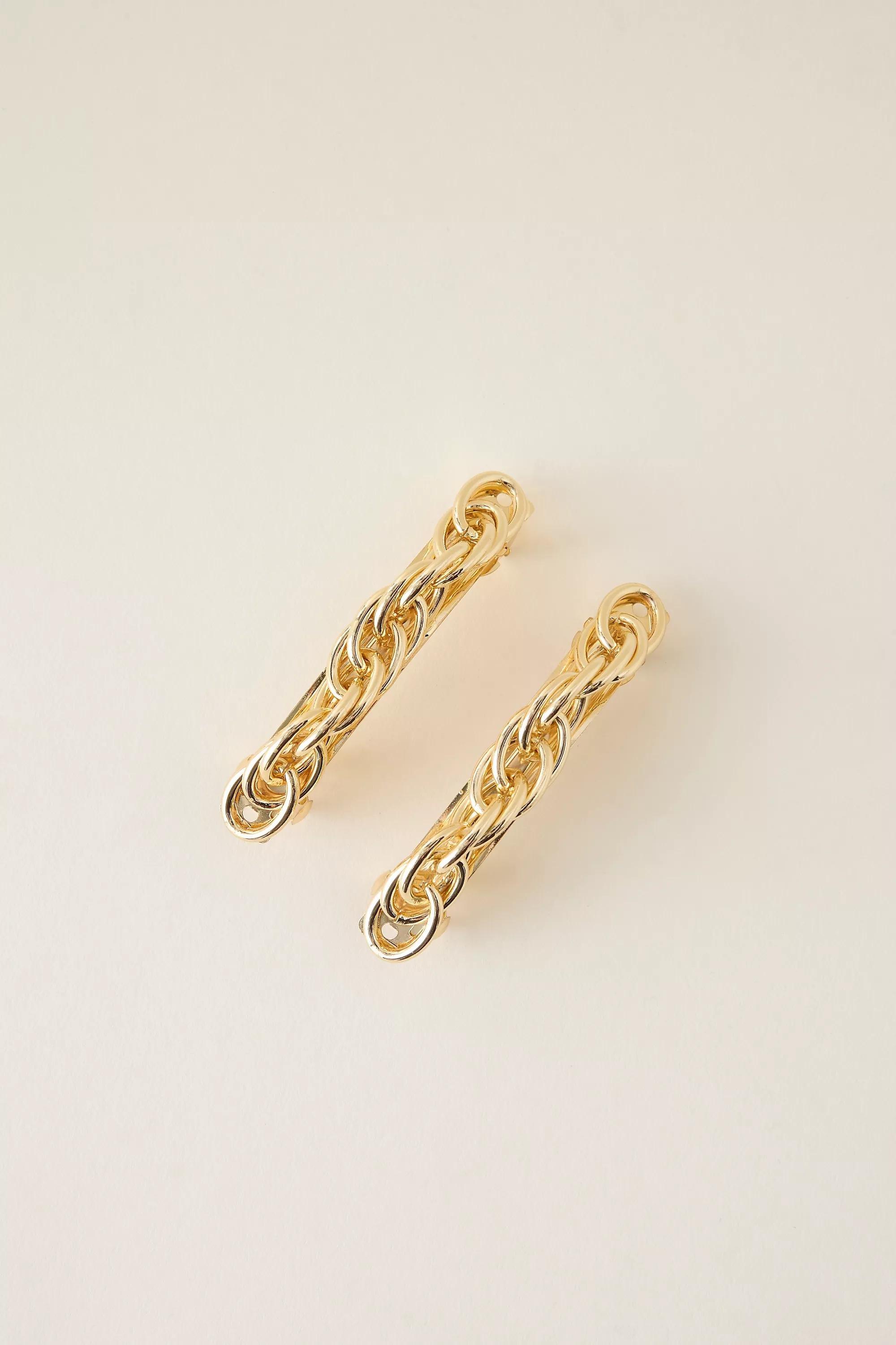 Metal Chain Barrette Hair Clips, Set Of 2, Gold, A501_0070, large image number 1
