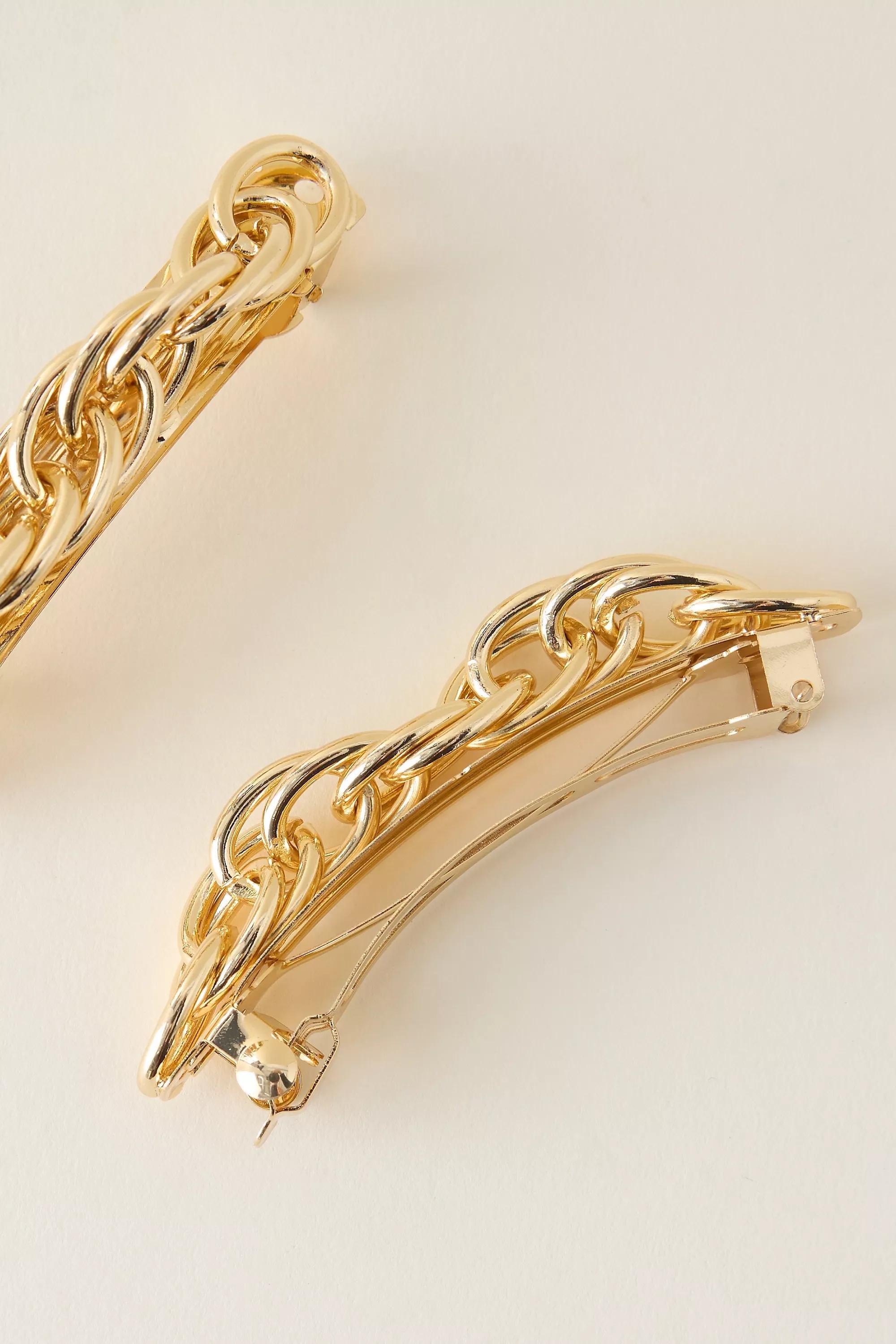 Metal Chain Barrette Hair Clips, Set Of 2, Gold, A501_0070, medium