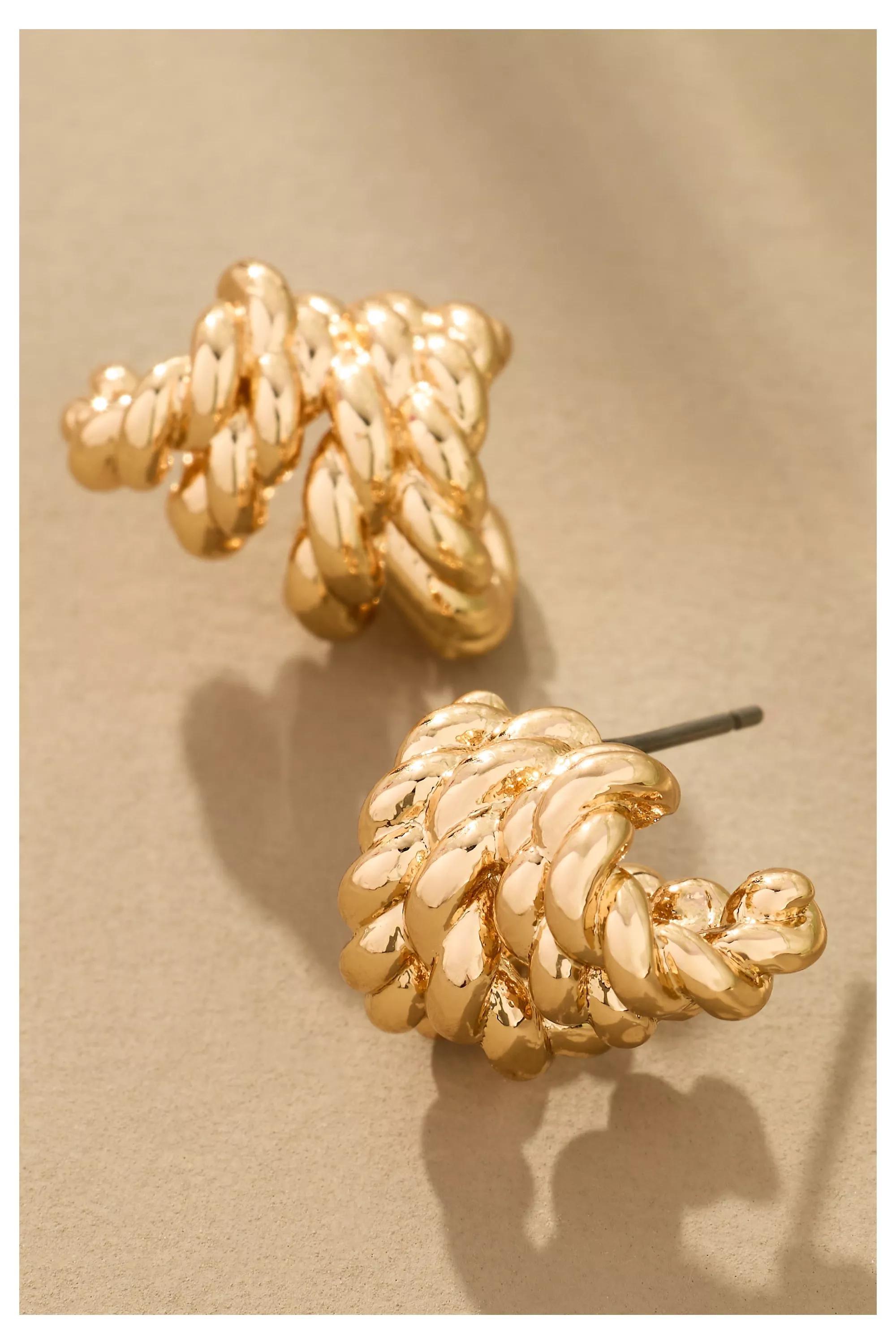 Ribbed Mini Huggie Earrings, Gold, A501_0070, large image number 0