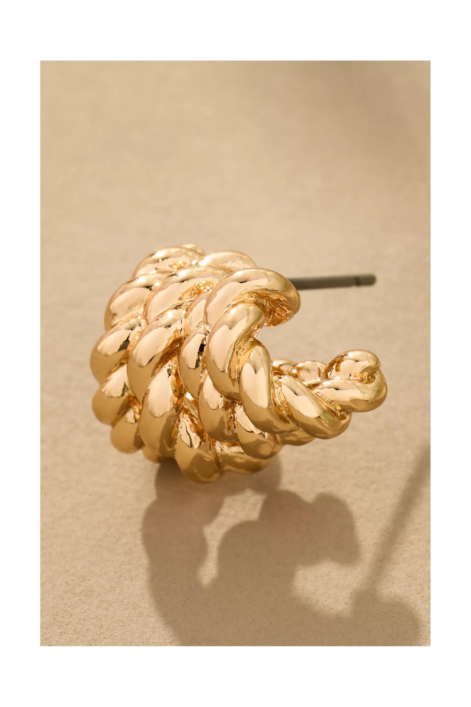 Ribbed Mini Huggie Earrings, Gold, A501_0070, large image number 1