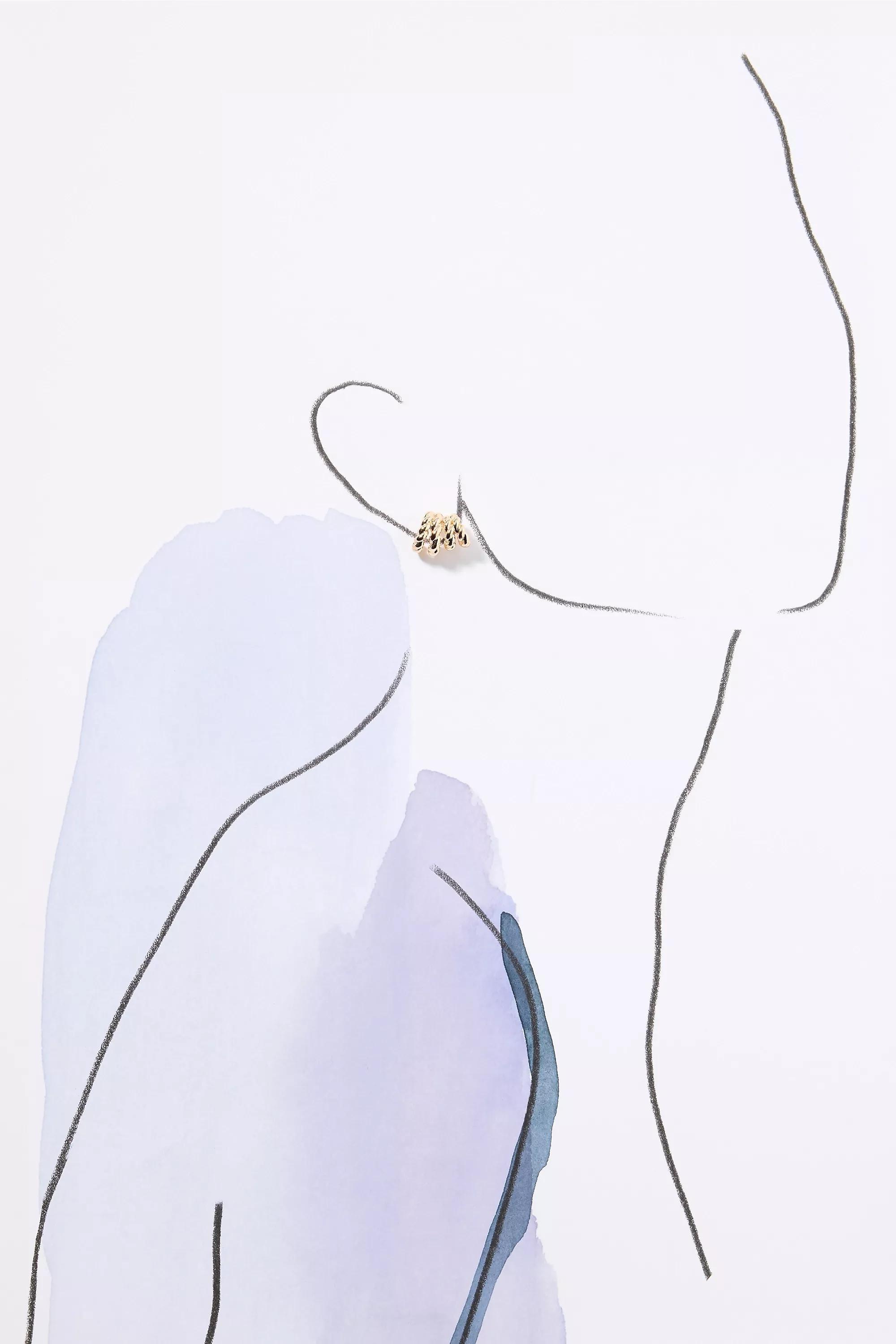 Ribbed Mini Huggie Earrings, Gold, A501_0070, large image number 2