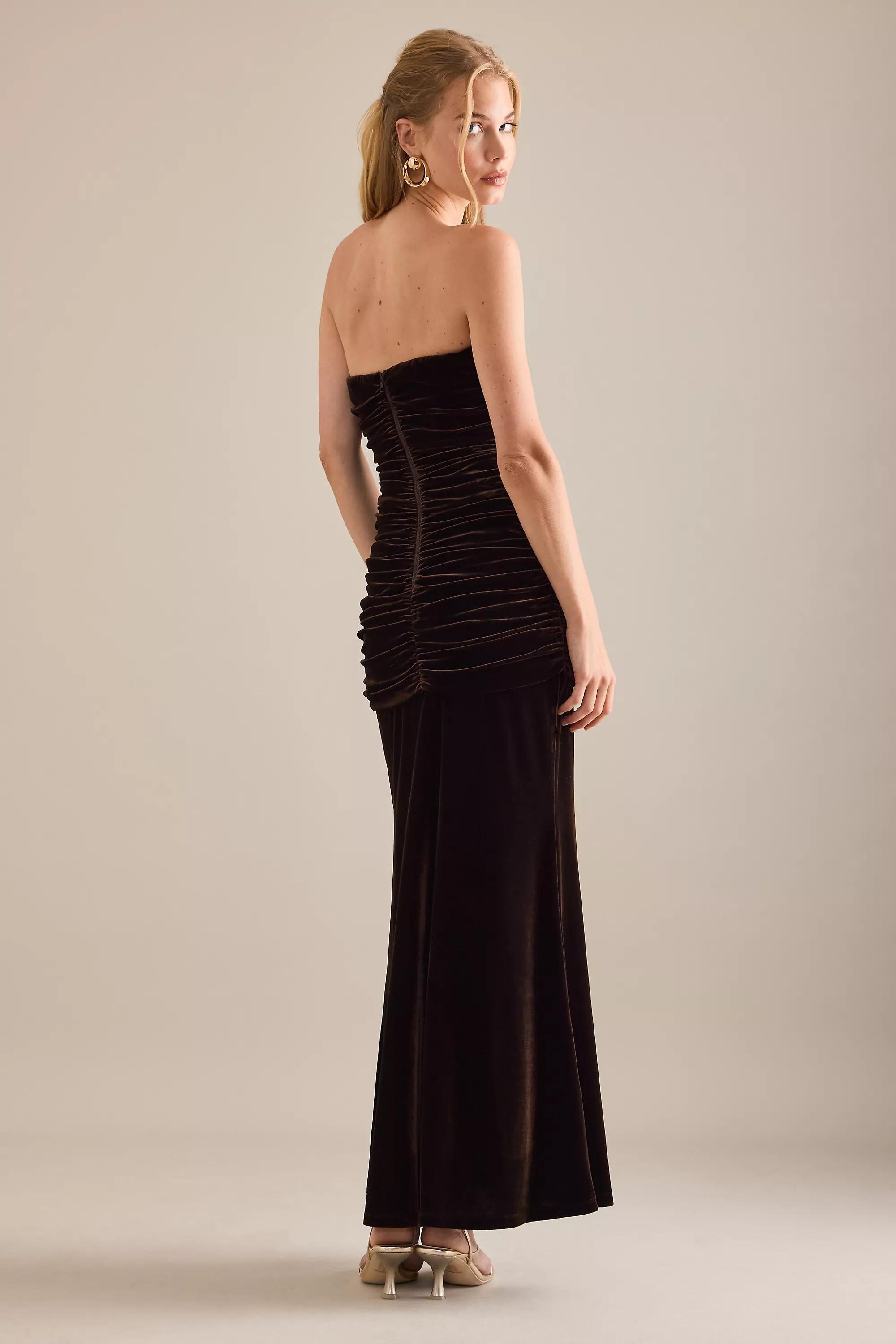 Bardot Elvira Plunge Velvet Maxi Dress, Brown, A501_0020, large image number 3