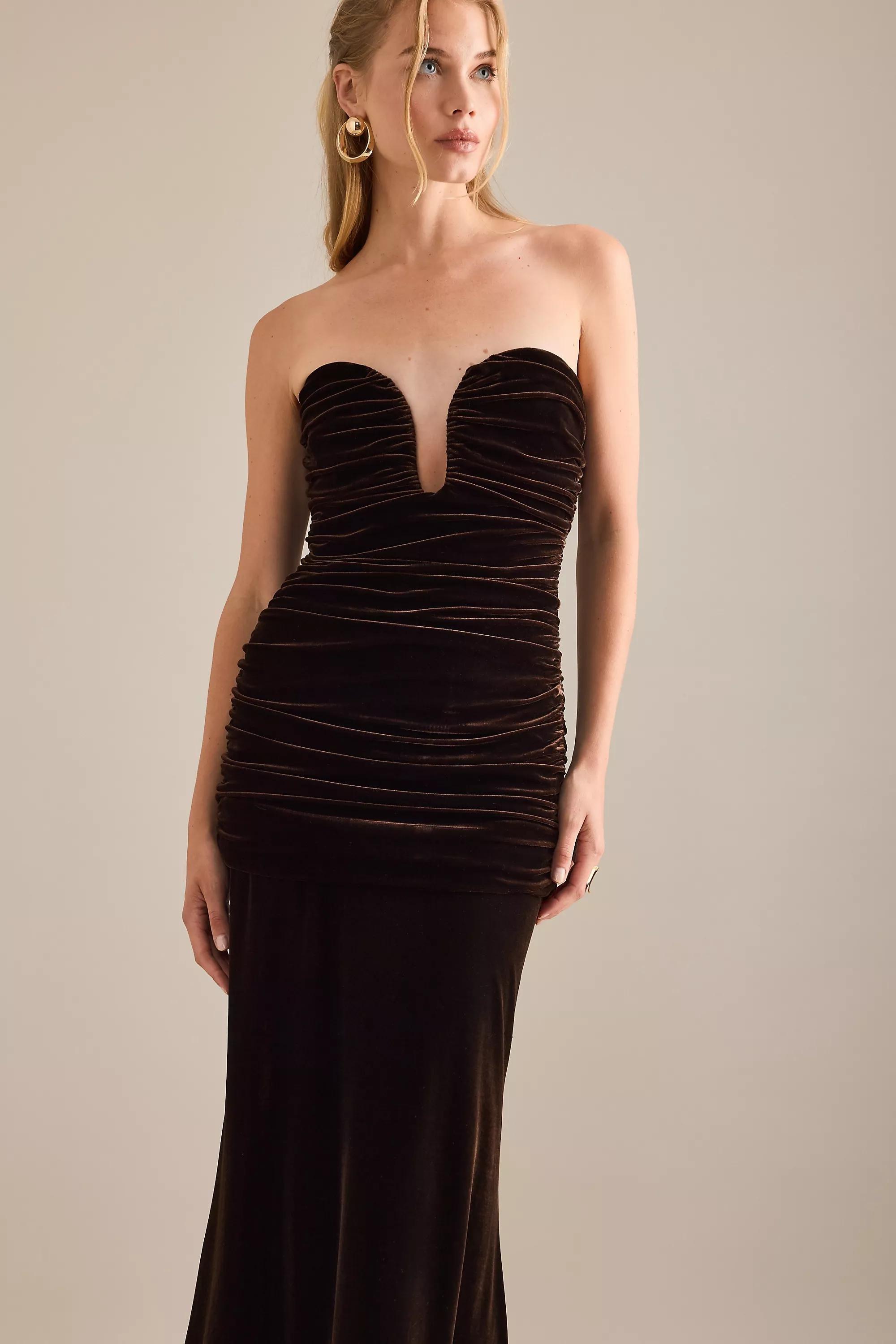 Bardot Elvira Plunge Velvet Maxi Dress, Brown, A501_0020, large image number 4