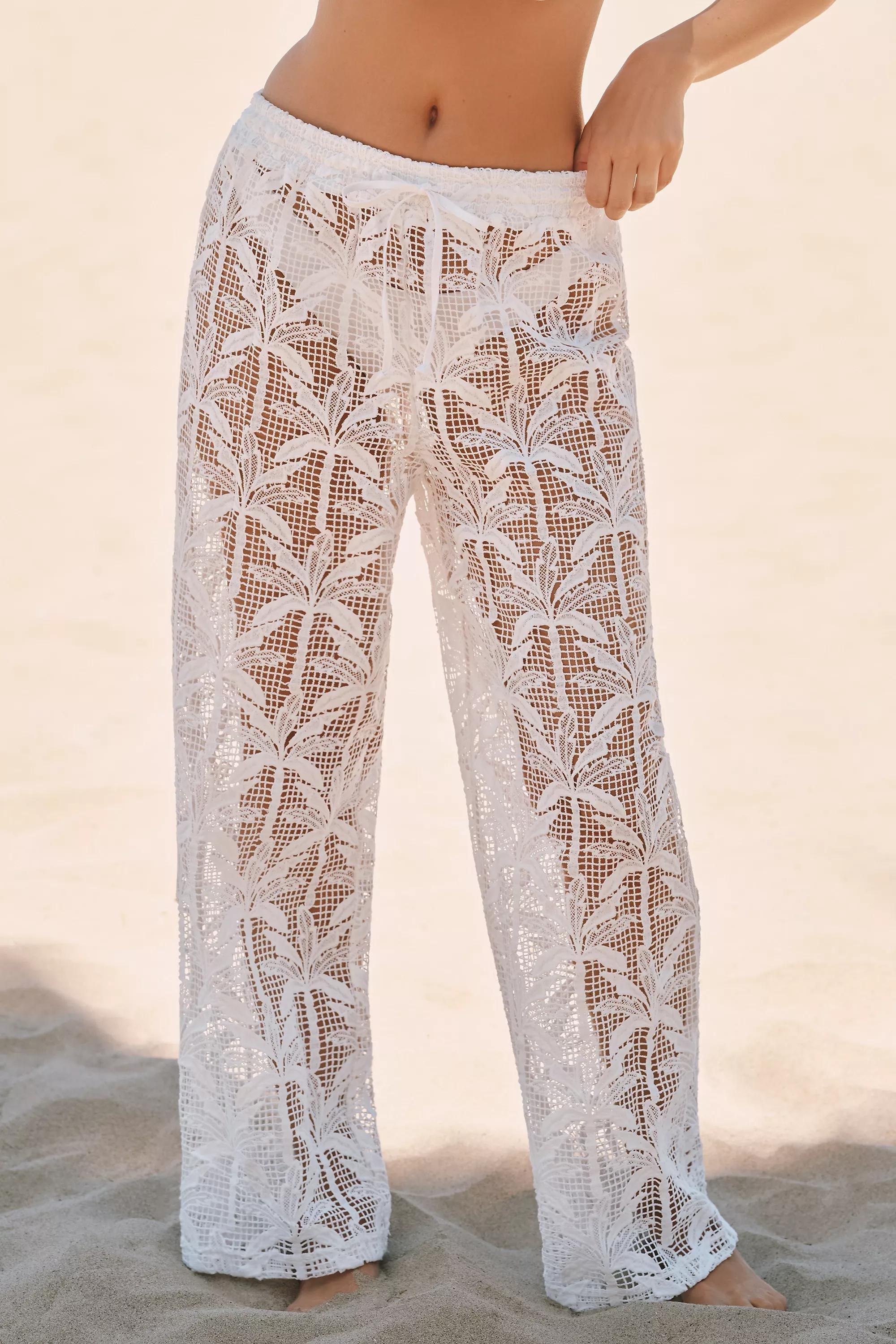 Sheer Cutout Lace Trousers, White, A501_0010, large image number 2