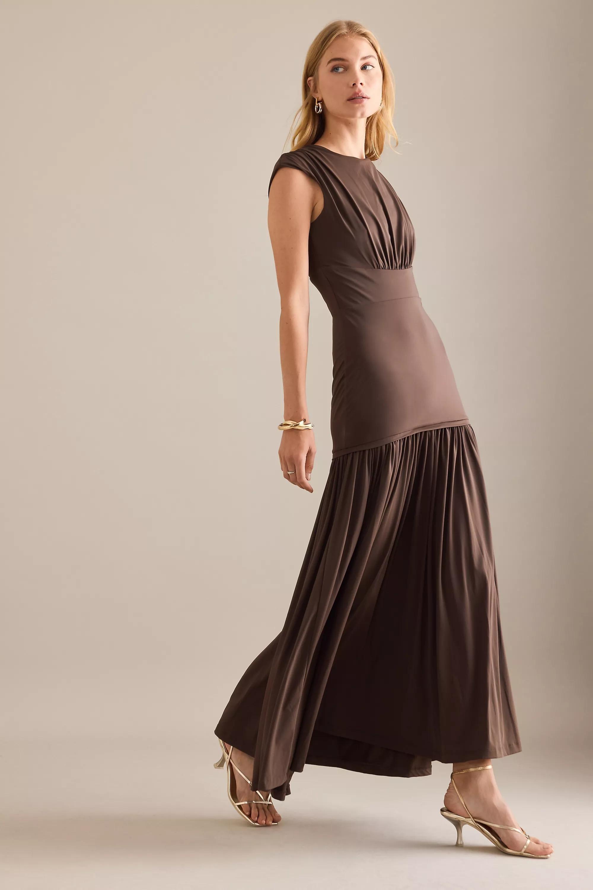 Bardot Annaise High-Neck Maxi Dress, Brown, A501_0020, medium