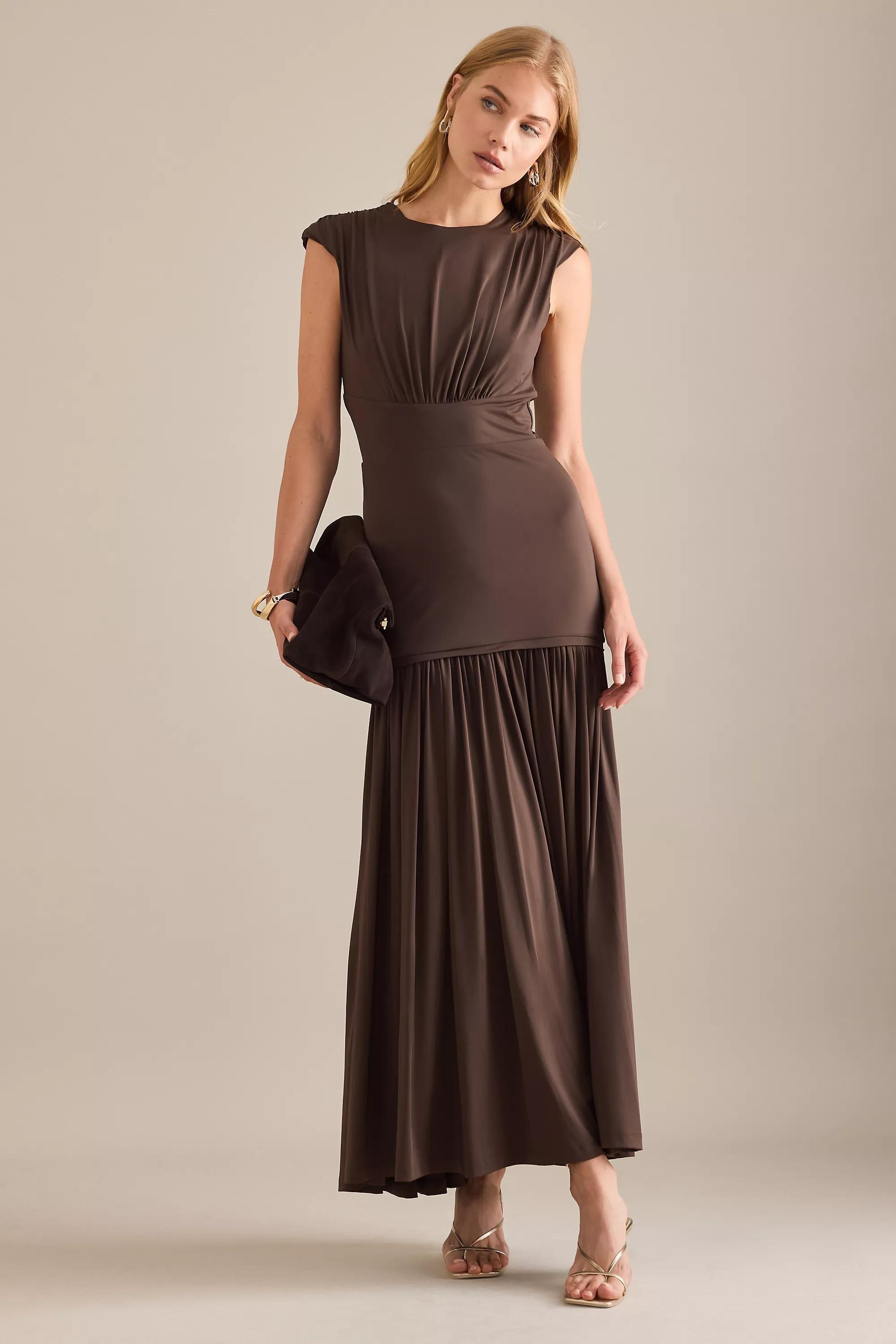 Bardot Annaise High-Neck Maxi Dress, Brown, A501_0020, medium