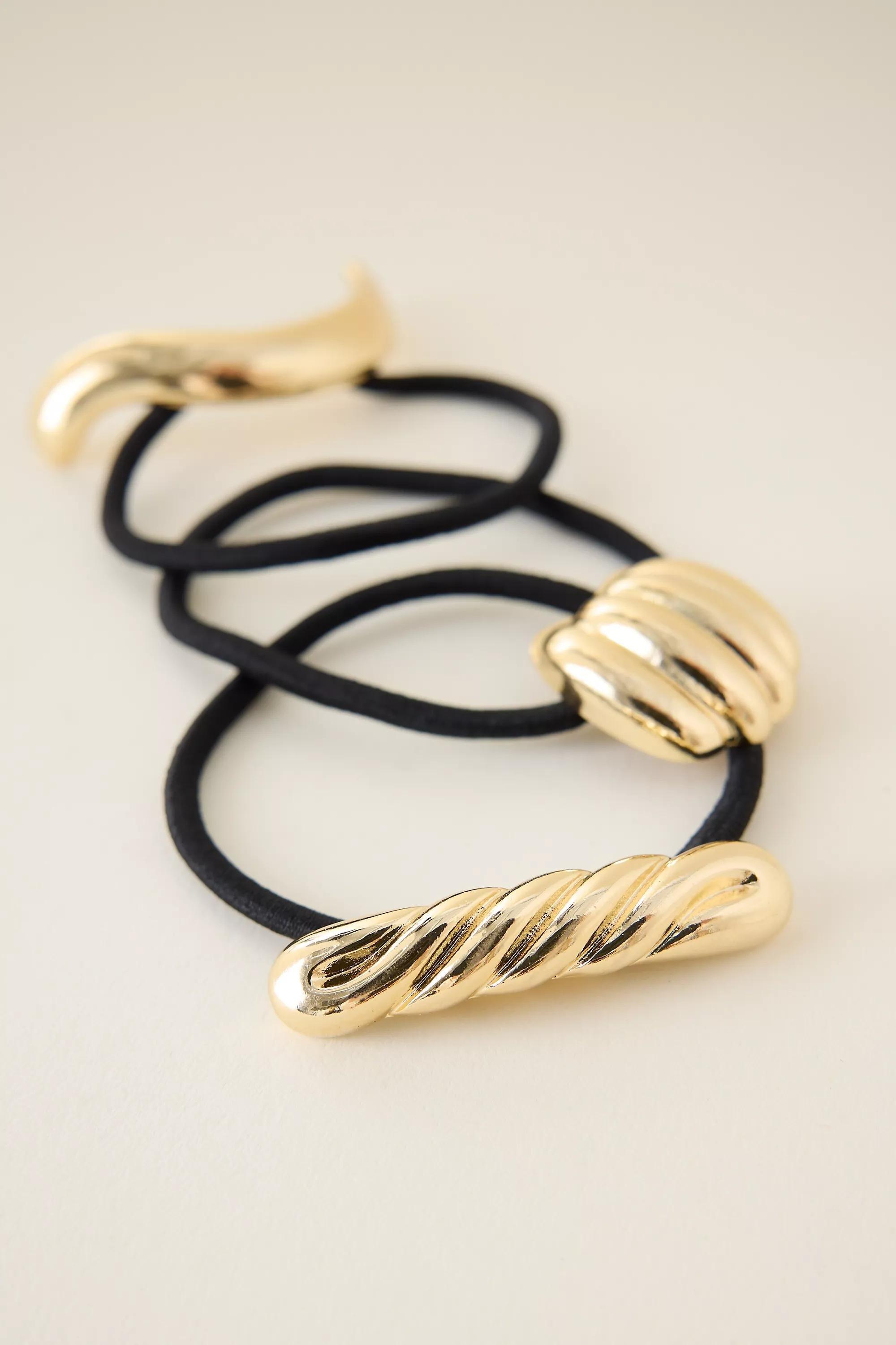 Textured Metal Pony Cuff Hair Ties, Set Of 3, Gold, Gold, large image number 1