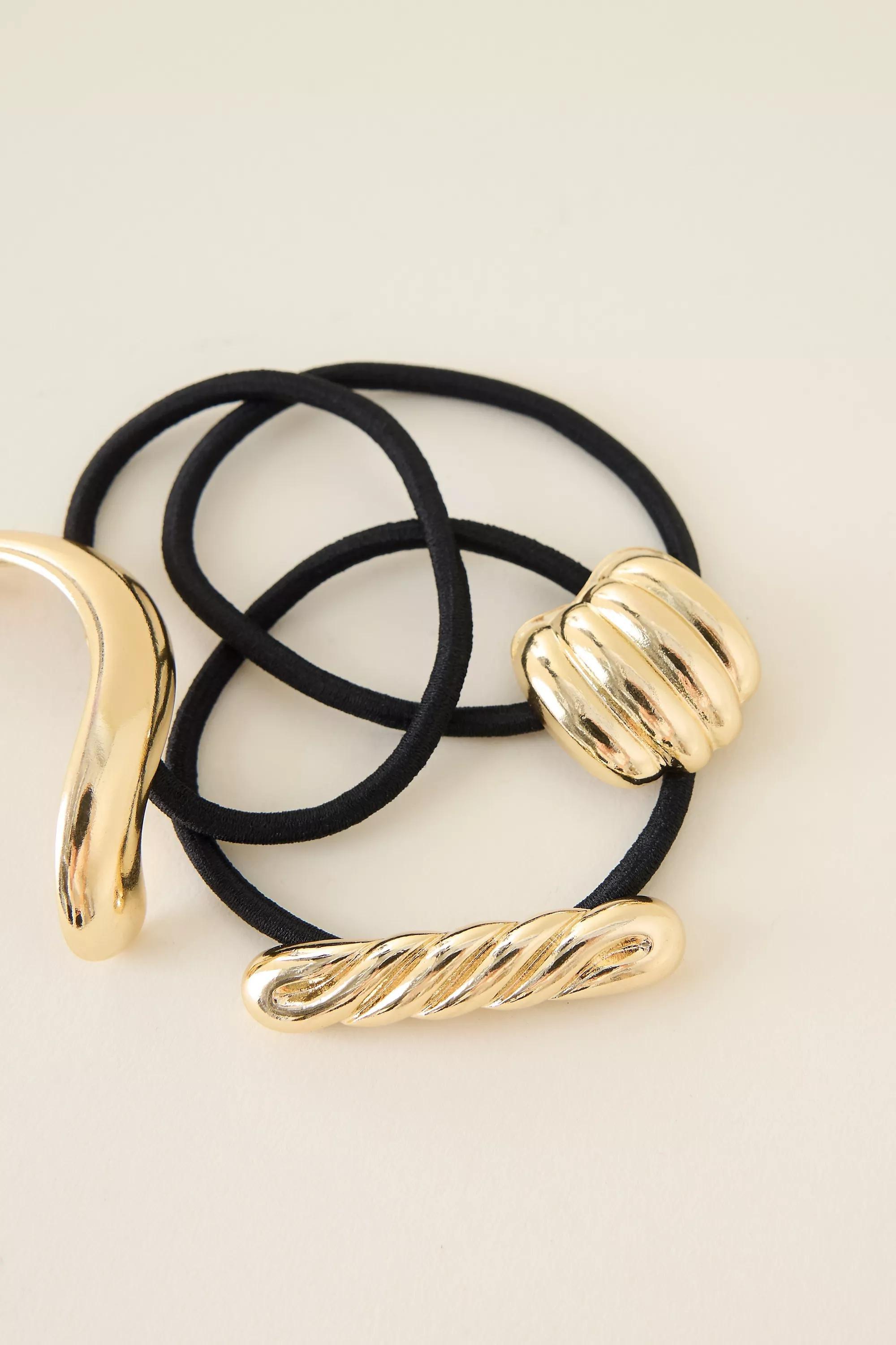Textured Metal Pony Cuff Hair Ties, Set Of 3, Gold, Gold, large image number 2