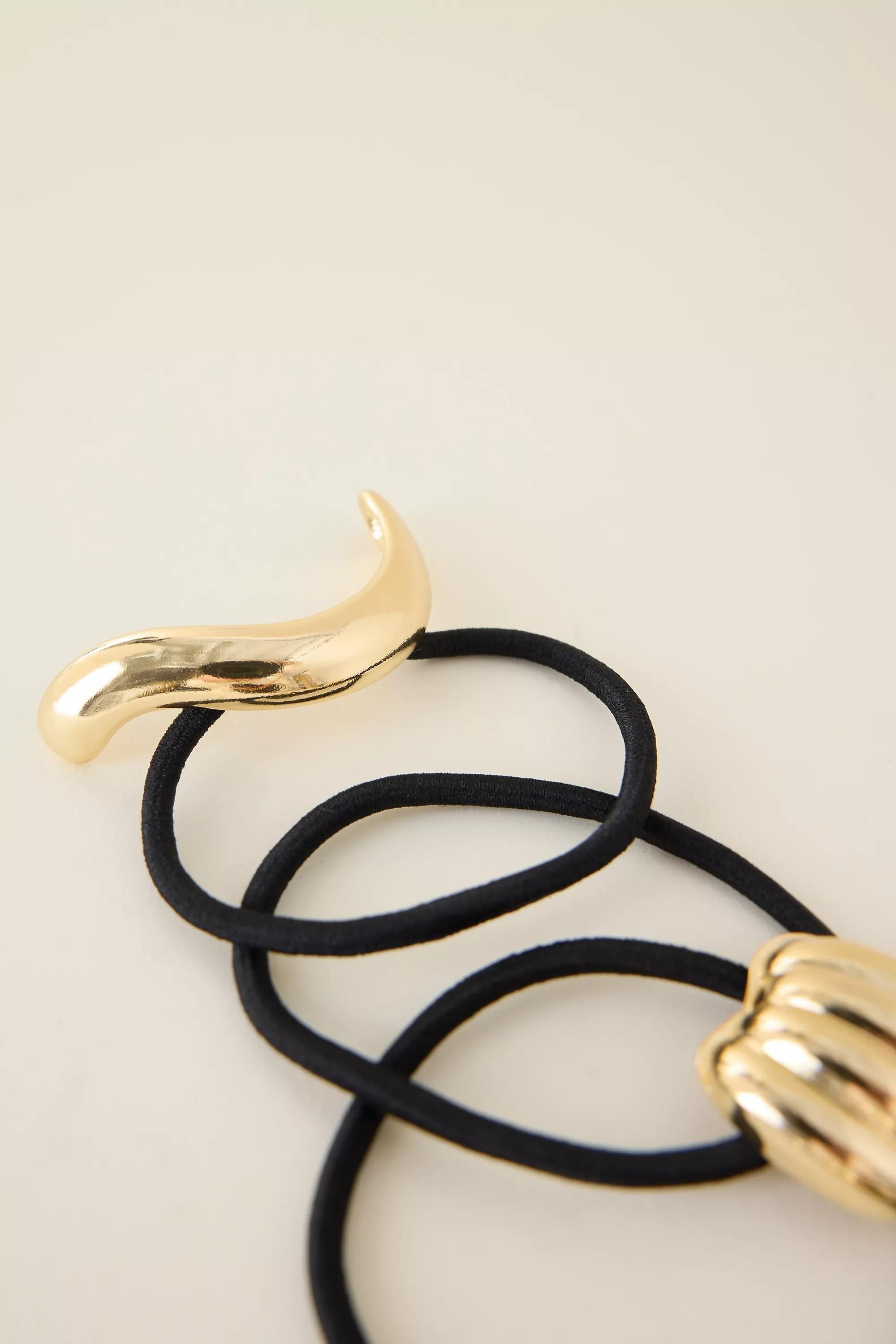 Textured Metal Pony Cuff Hair Ties, Set Of 3, Gold, Gold, large image number 3