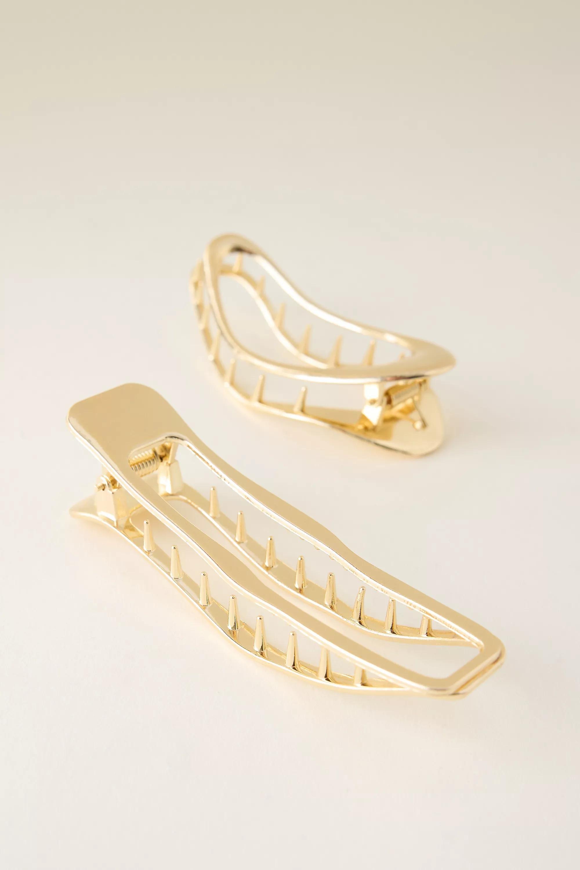 Metal Hair Claw Clips, Set Of 2, Gold, A501_0070, large image number 1