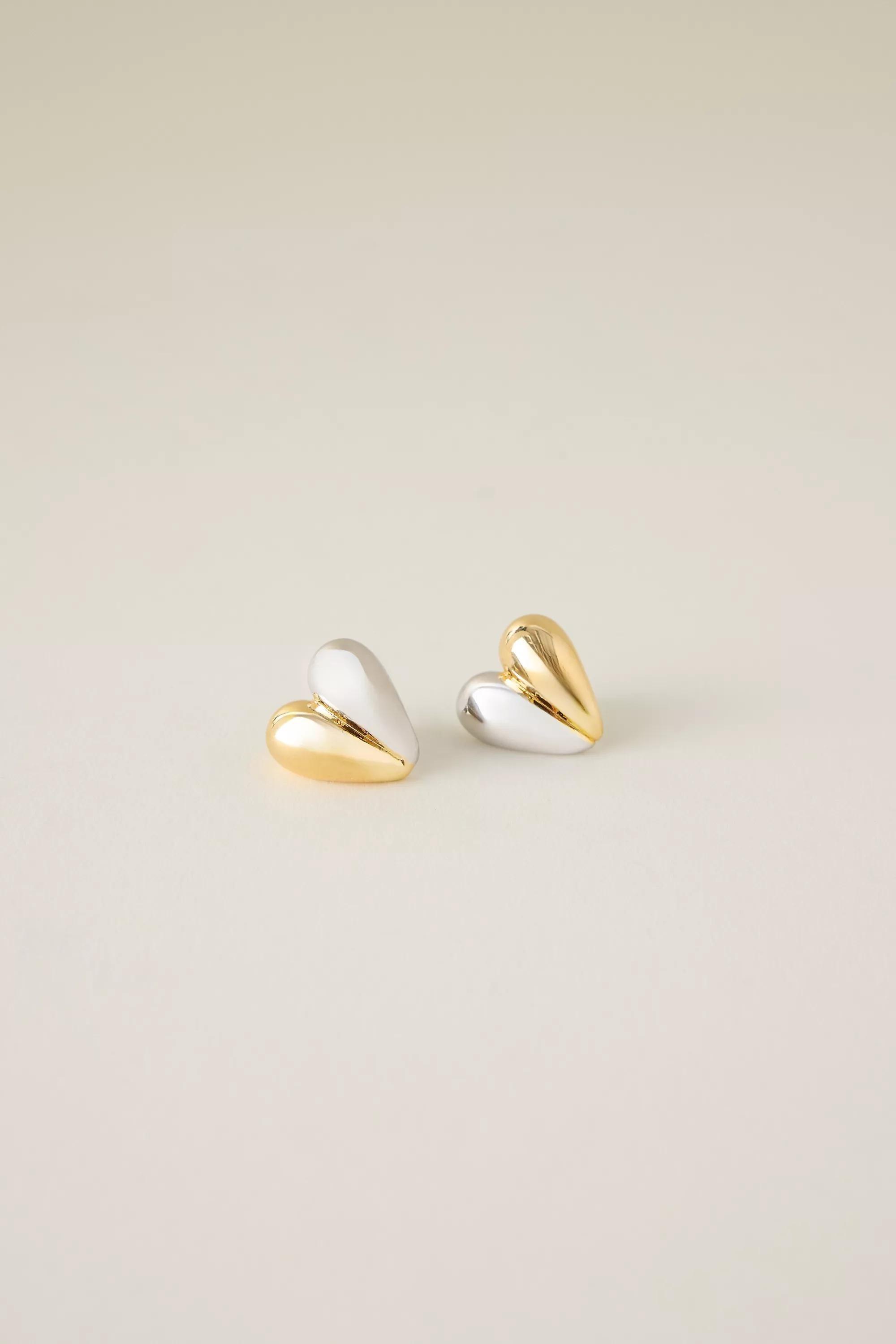 Mixed Metal Heart Post Earrings, Multicolour, A501_0000, large image number 0