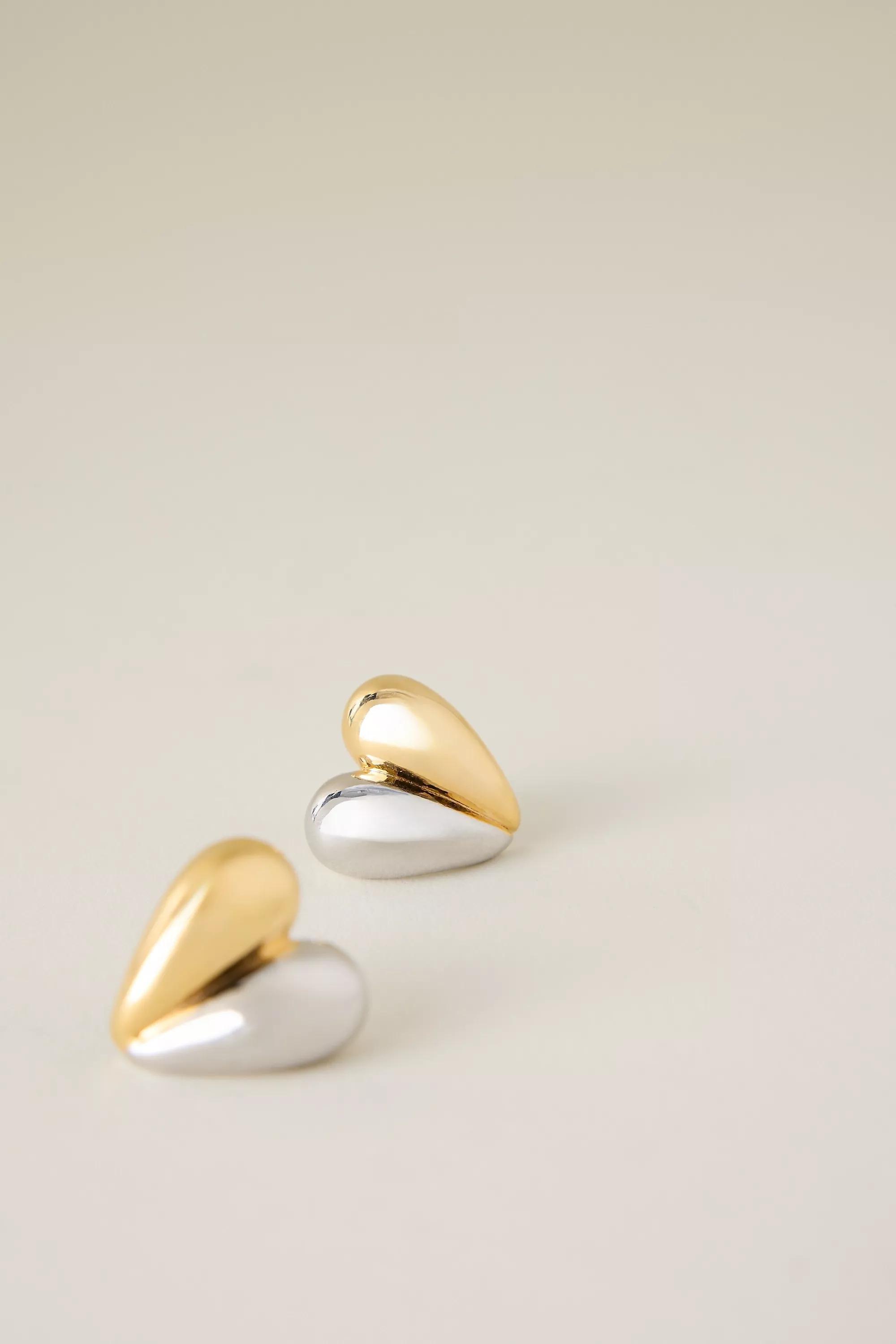 Mixed Metal Heart Post Earrings, Multicolour, A501_0000, medium