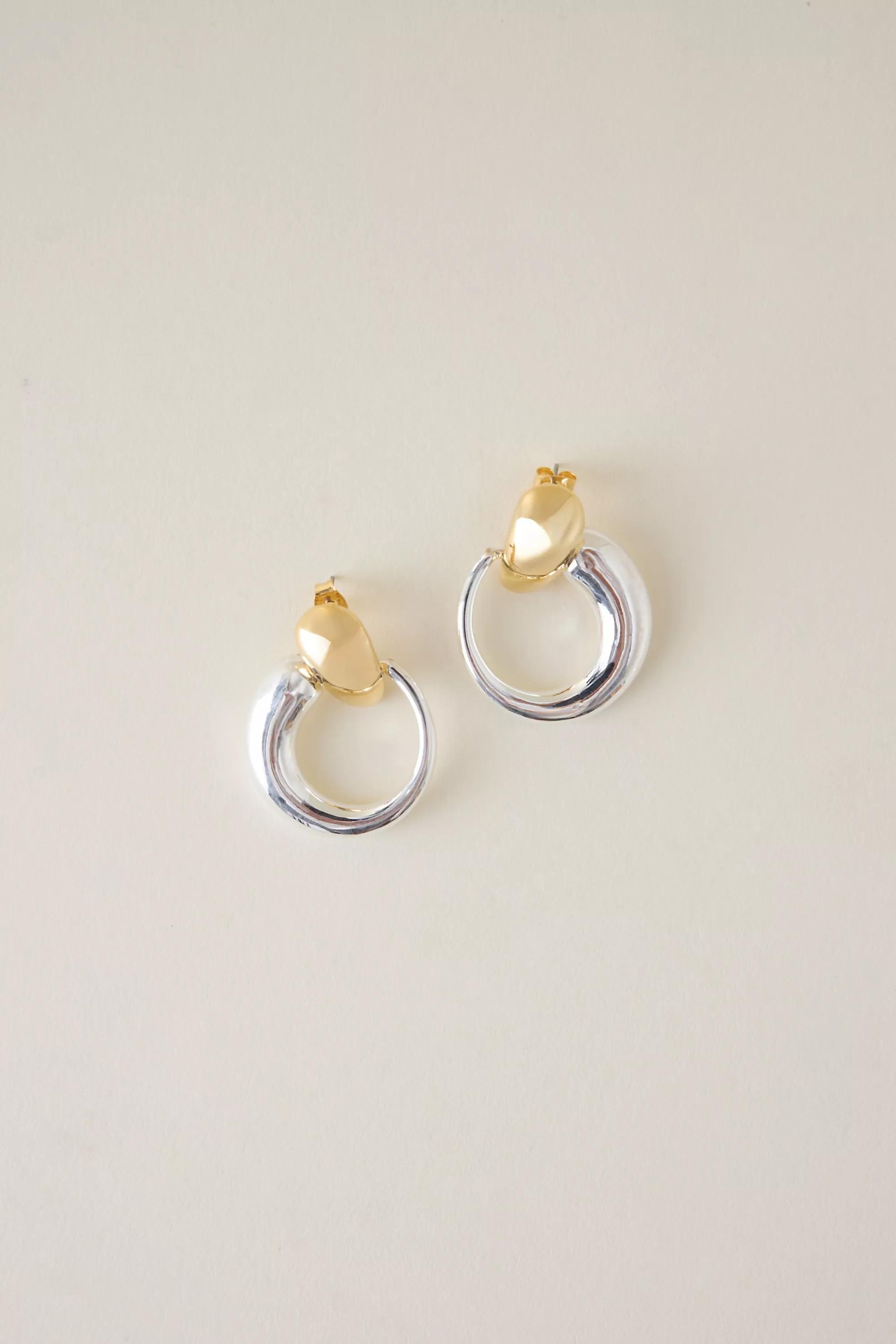 Mixed Metal Swirl Drop Earrings, Multicolour, , medium