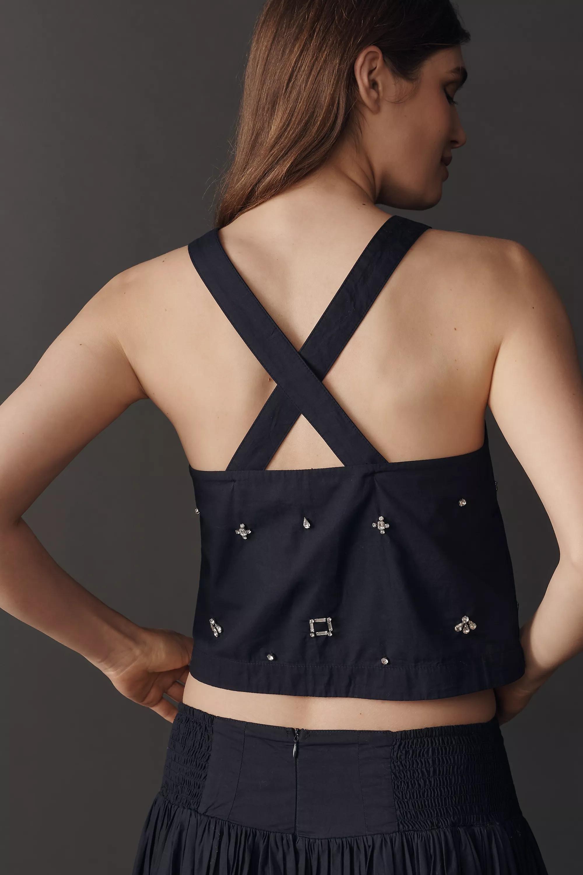 Maeve Sleeveless Embellished Top, Navy, A501_0041, large image number 1