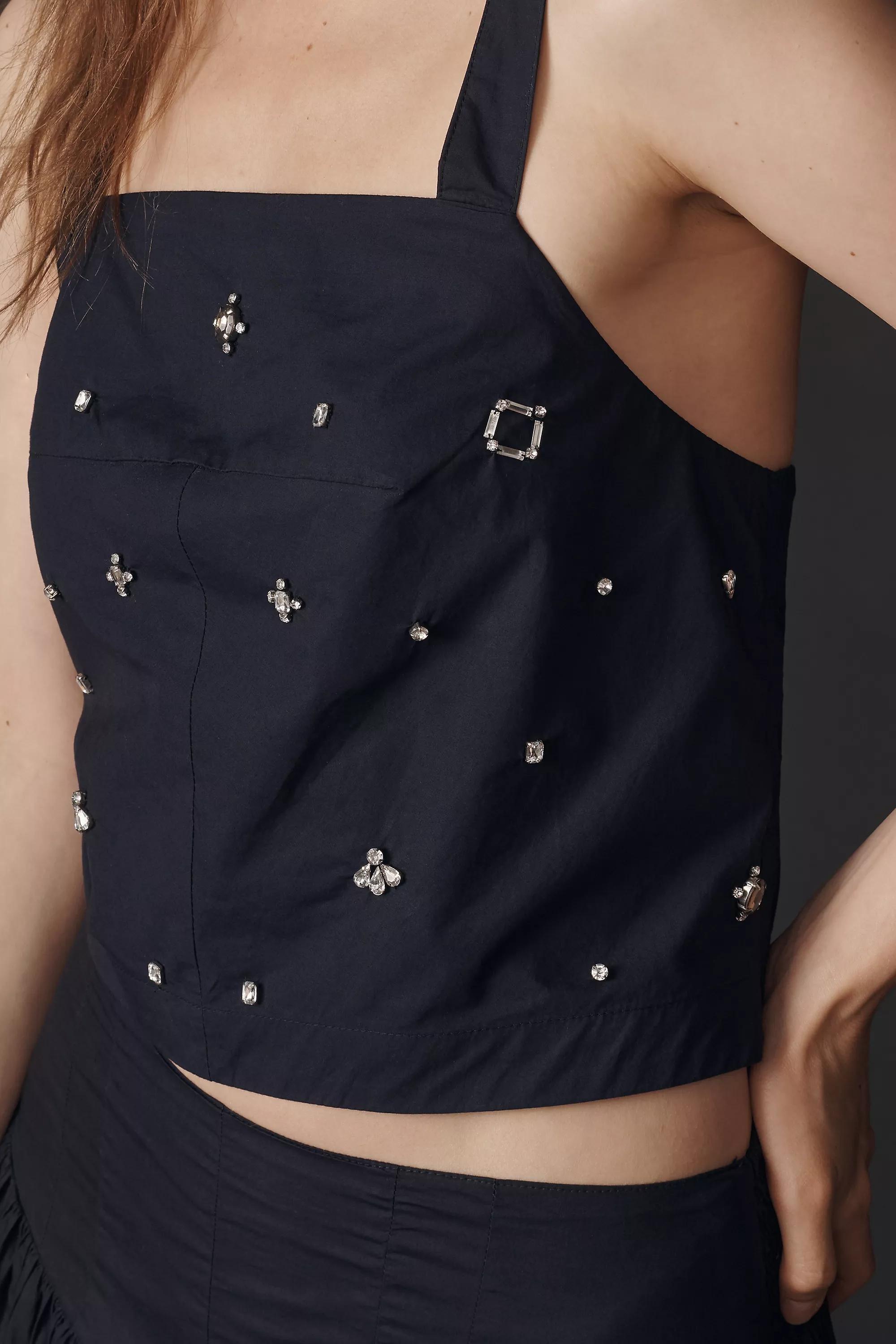 Maeve Sleeveless Embellished Top, Navy, A501_0041, large image number 3