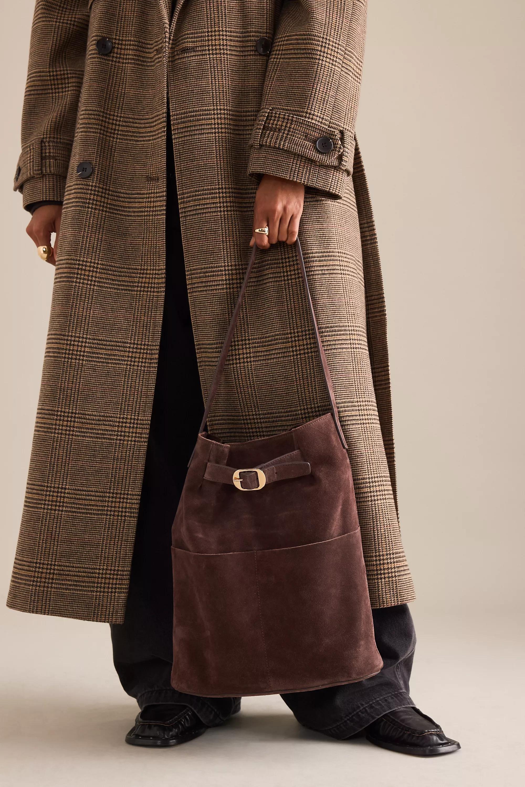 Suede Buckle Tote Bag, Purple, Brown, A501_0022, large image number 0