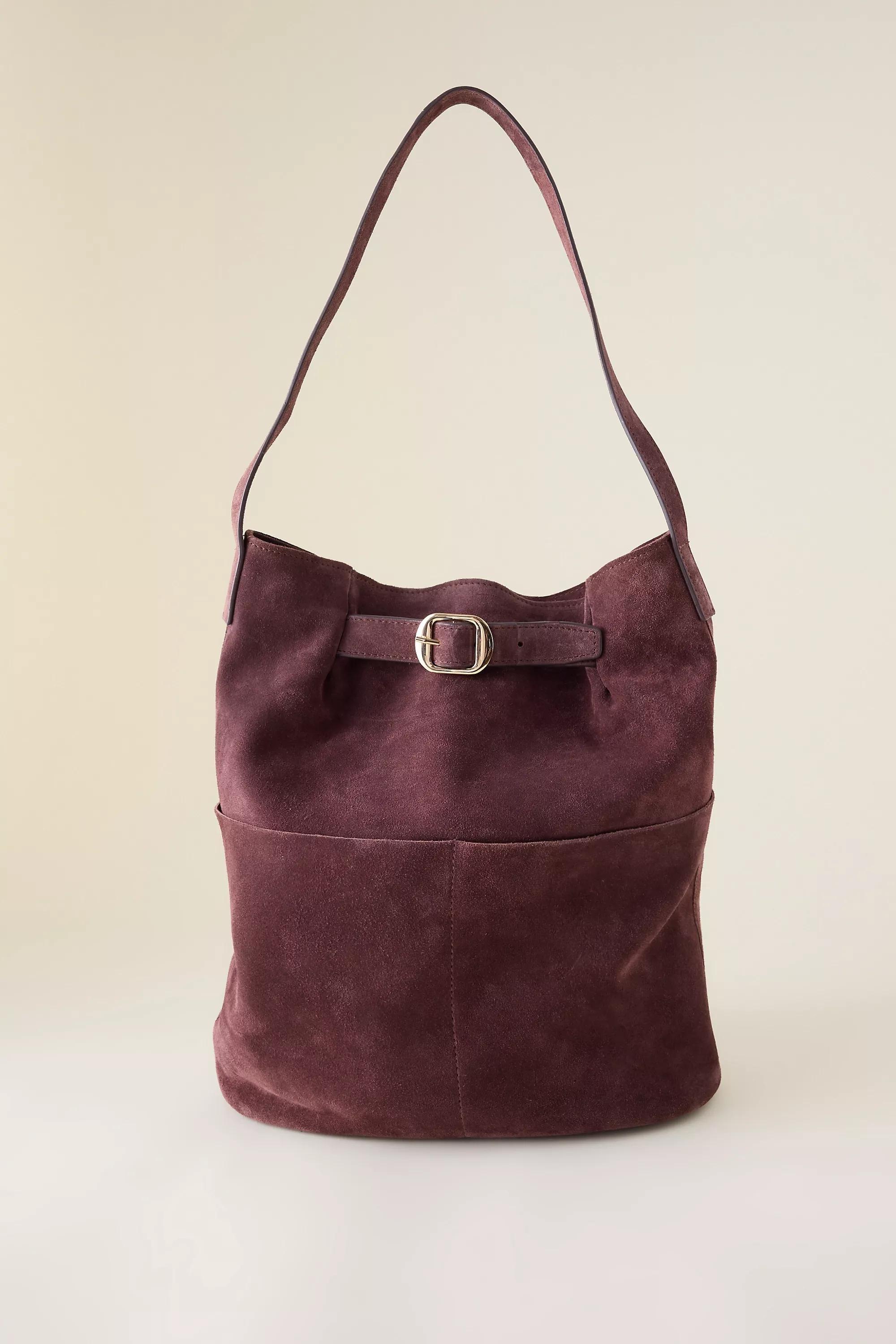 Suede Buckle Tote Bag, Purple, Brown, A501_0022, large image number 1
