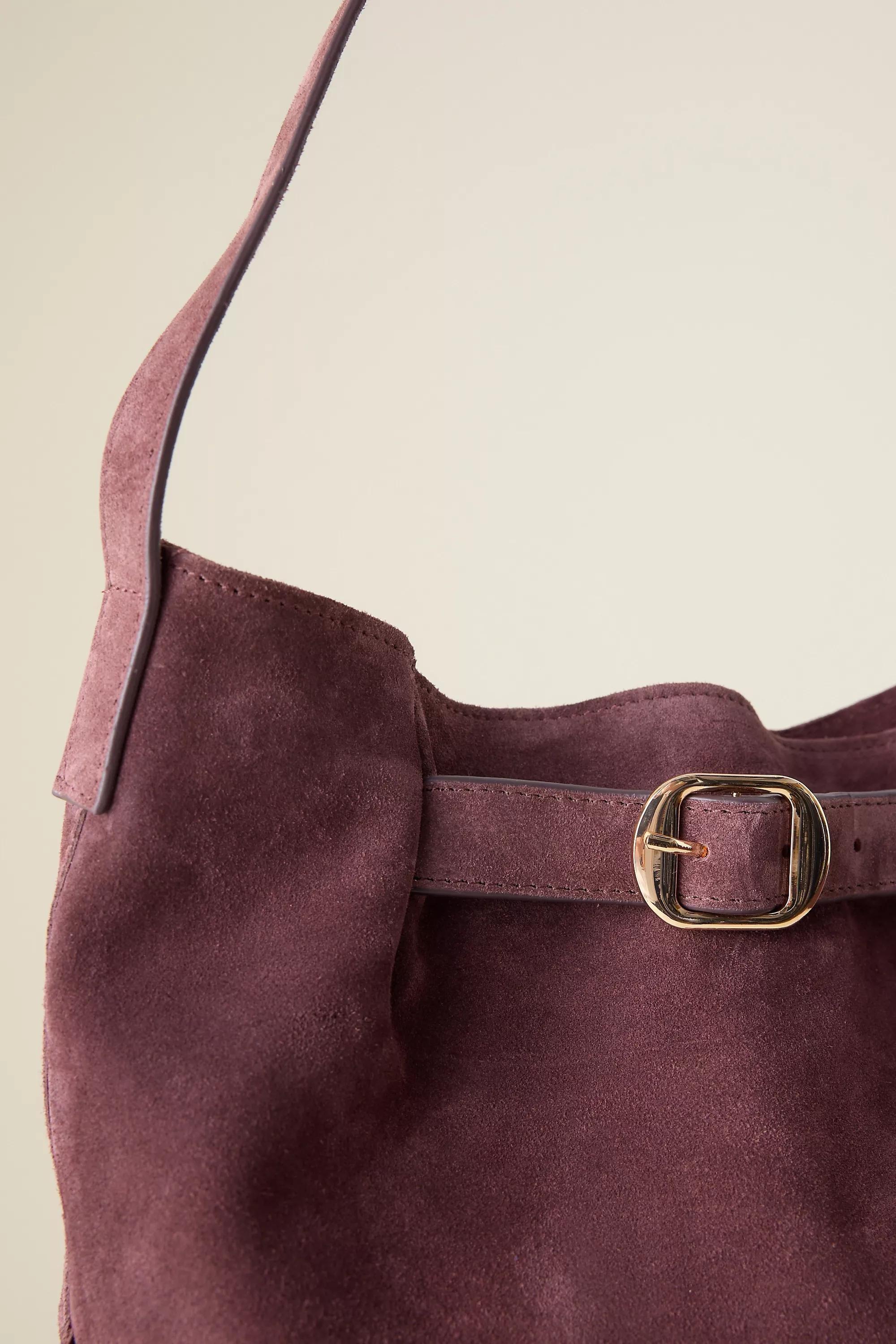 Suede Buckle Tote Bag, Purple, Brown, A501_0022, medium