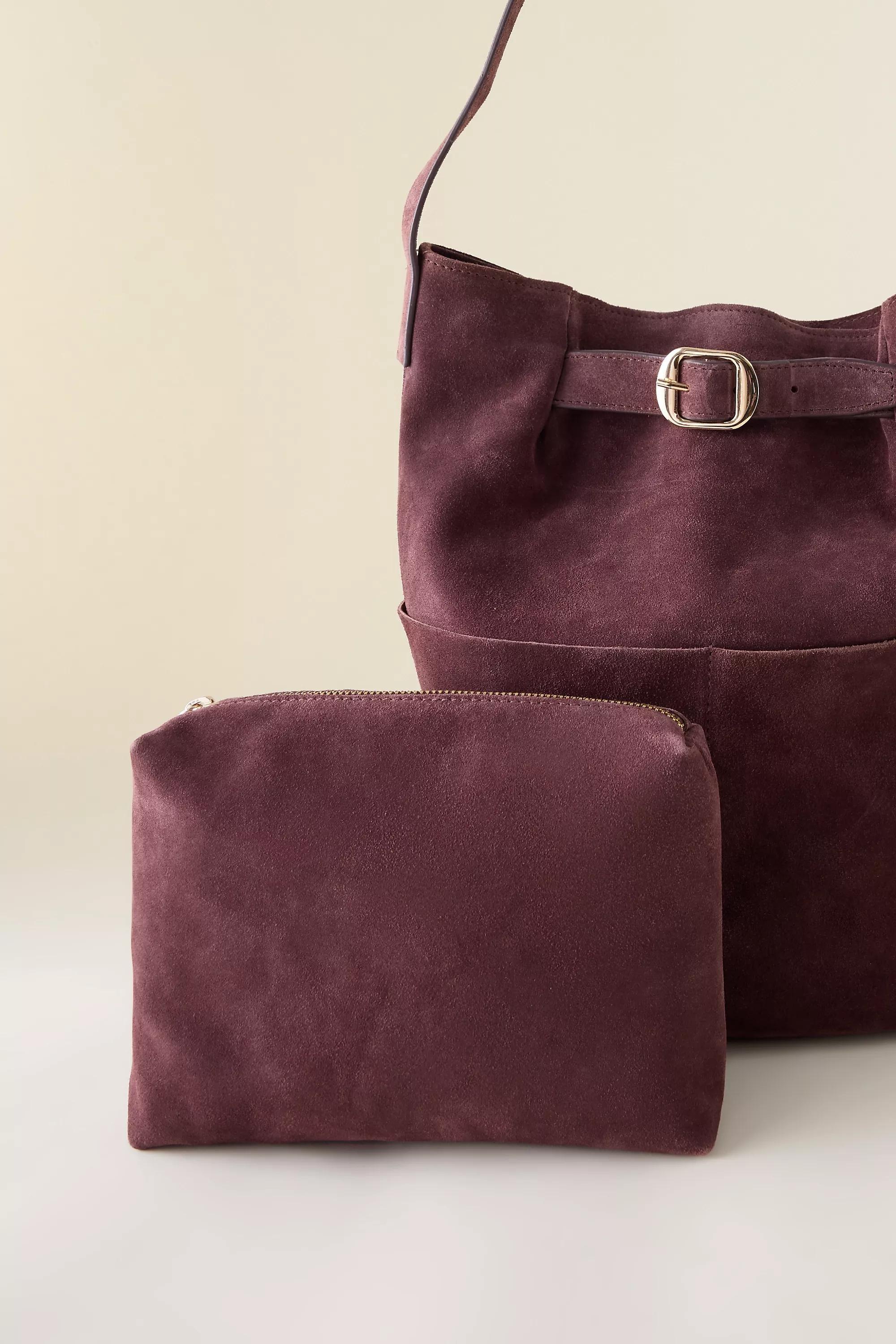 Suede Buckle Tote Bag, Purple, Brown, A501_0022, large image number 3