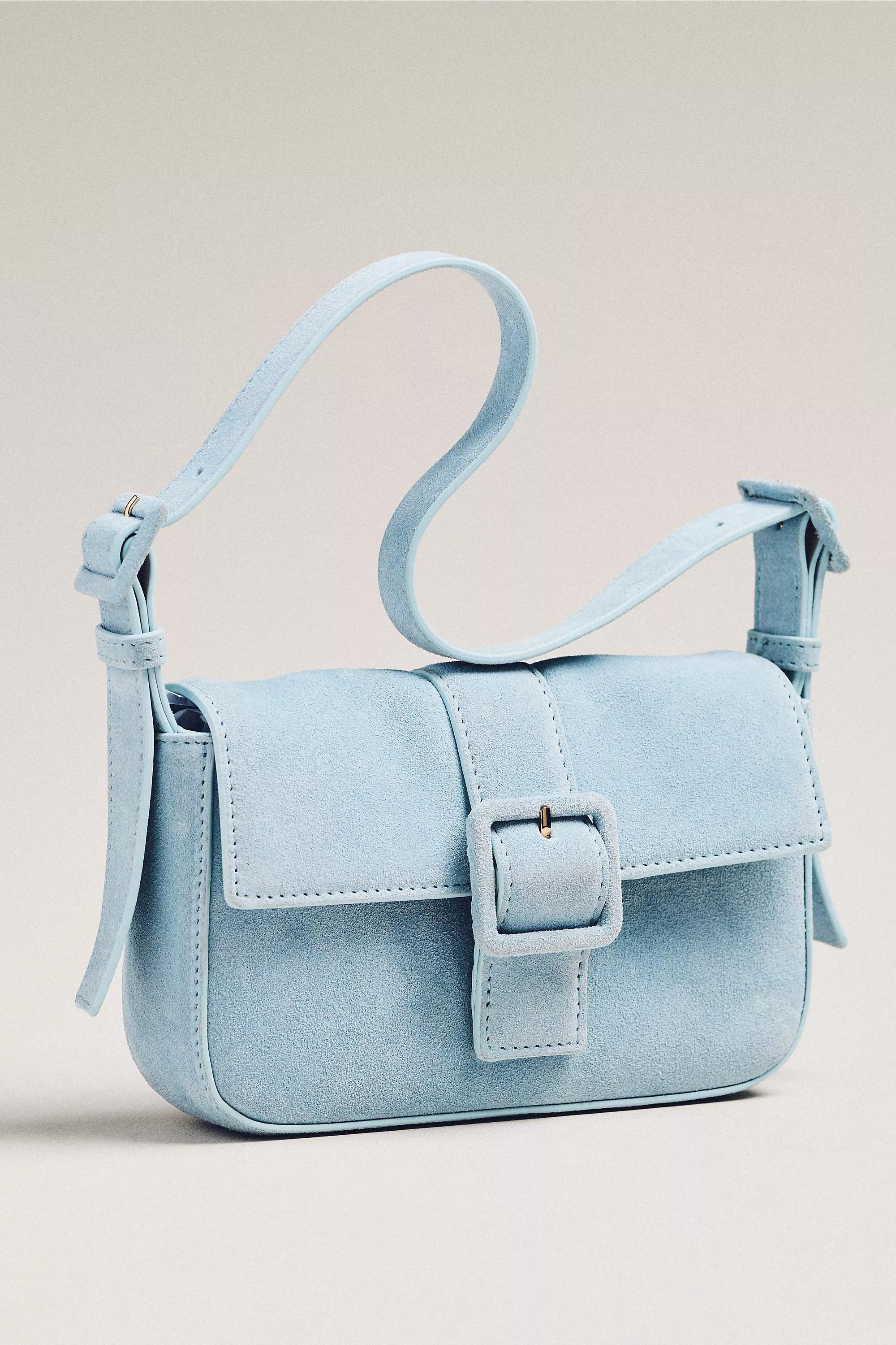 Buckle Suede Shoulder Bag, Blue, Blue, medium