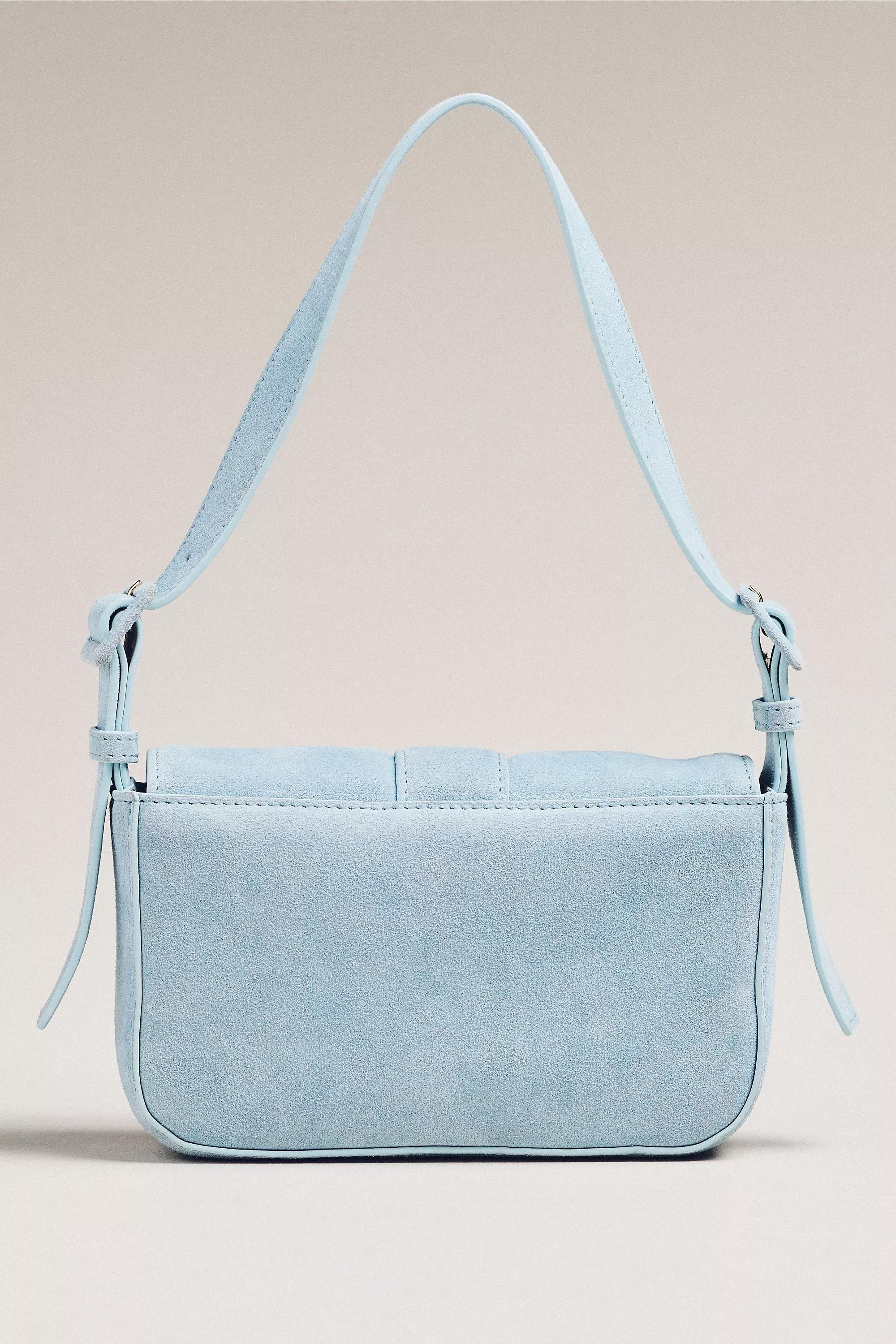 Buckle Suede Shoulder Bag, Blue, Blue, medium