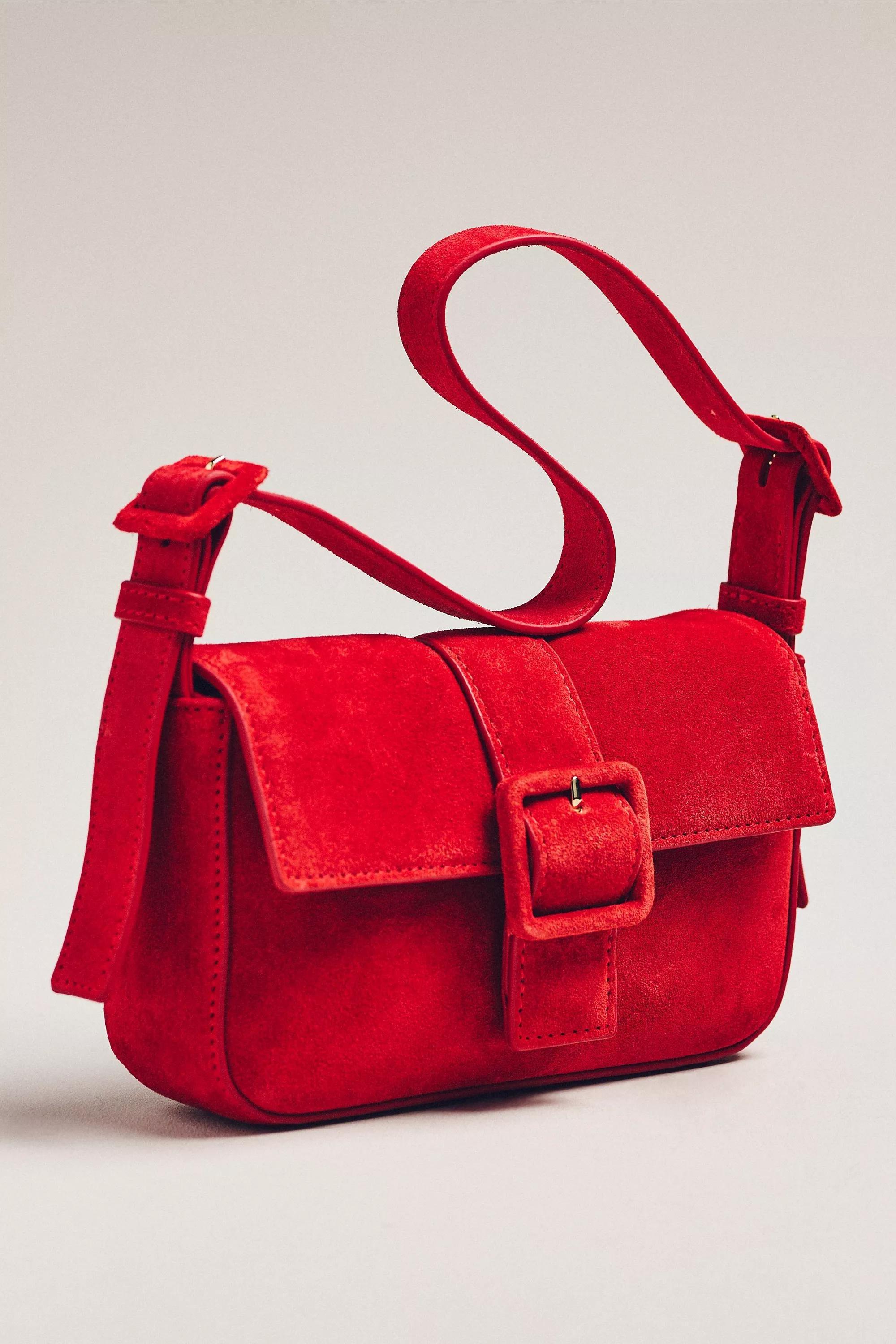 Buckle Suede Shoulder Bag, Red, A501_0060, medium