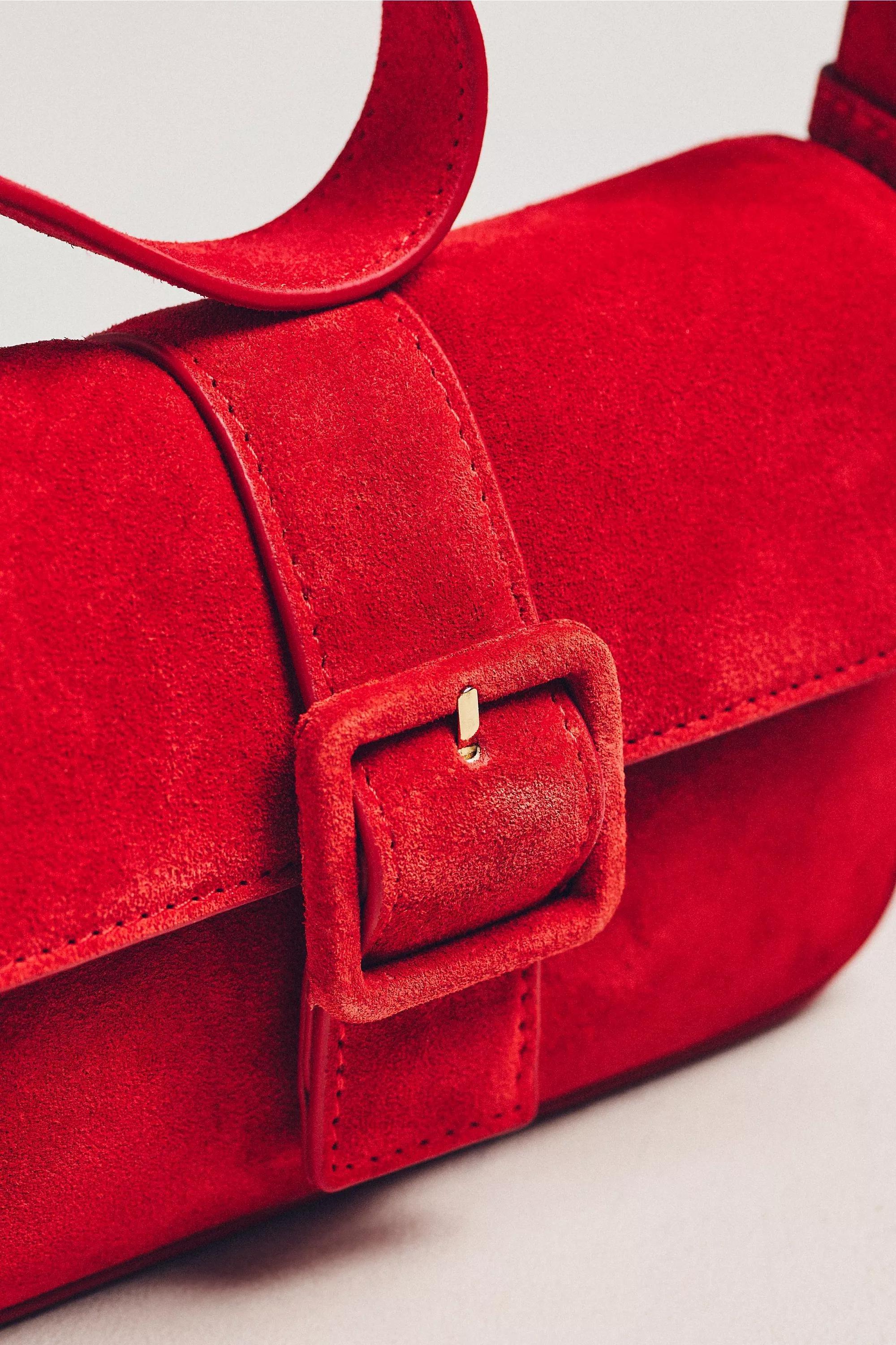 Buckle Suede Shoulder Bag, Red, A501_0060, large image number 2
