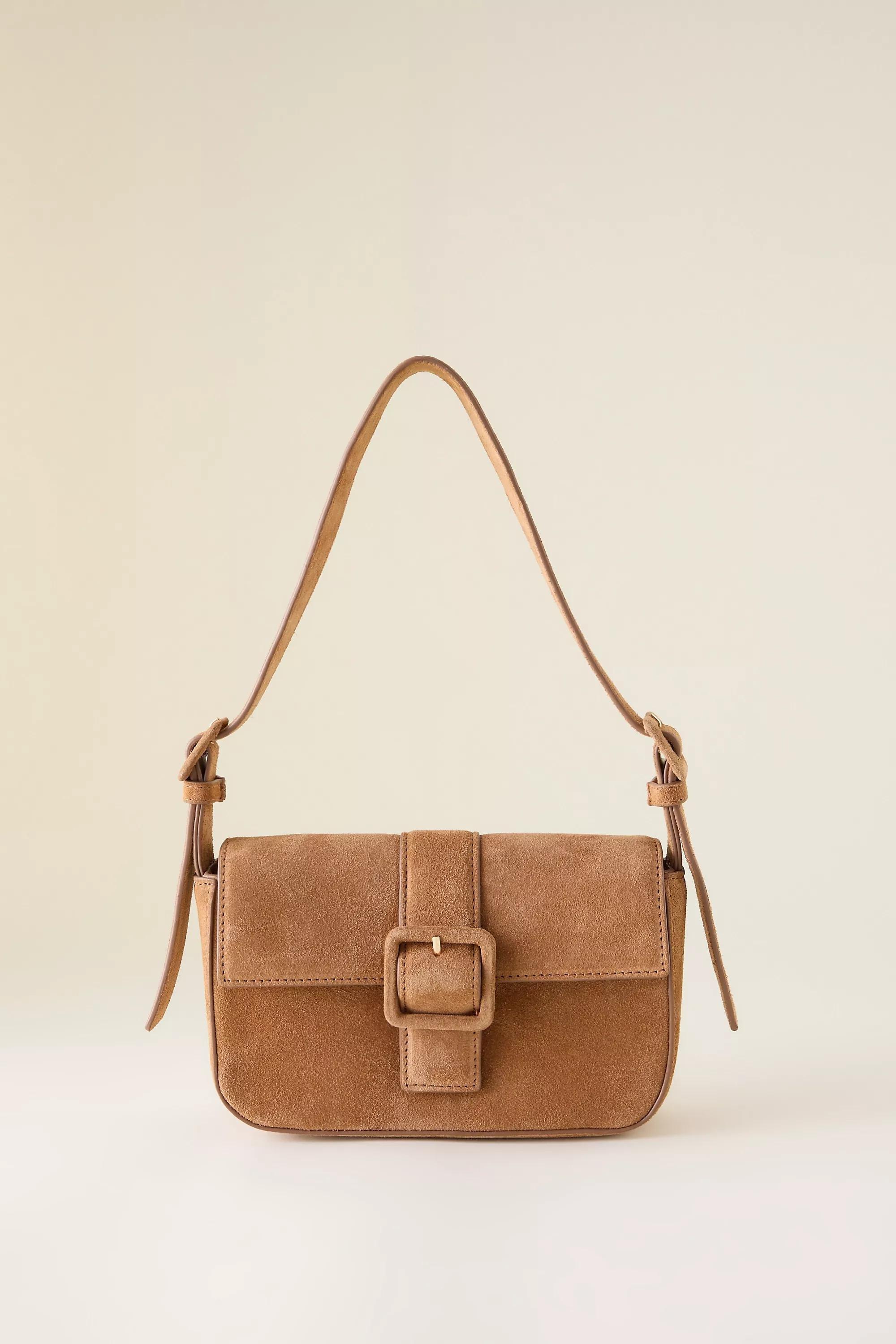 Buckle Suede Shoulder Bag, Brown, A501_0224, medium