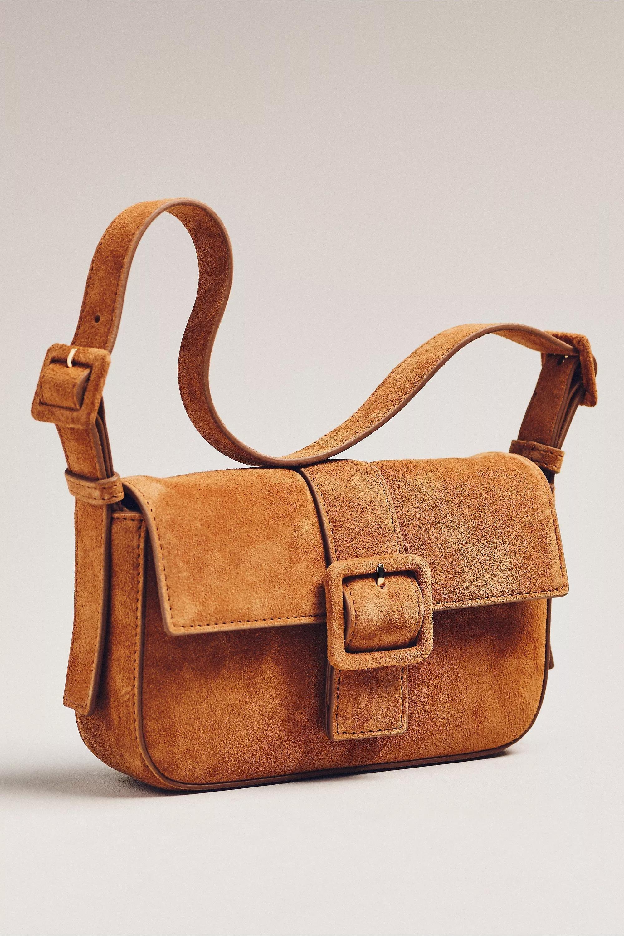 Buckle Suede Shoulder Bag, Brown, A501_0224, large image number 1