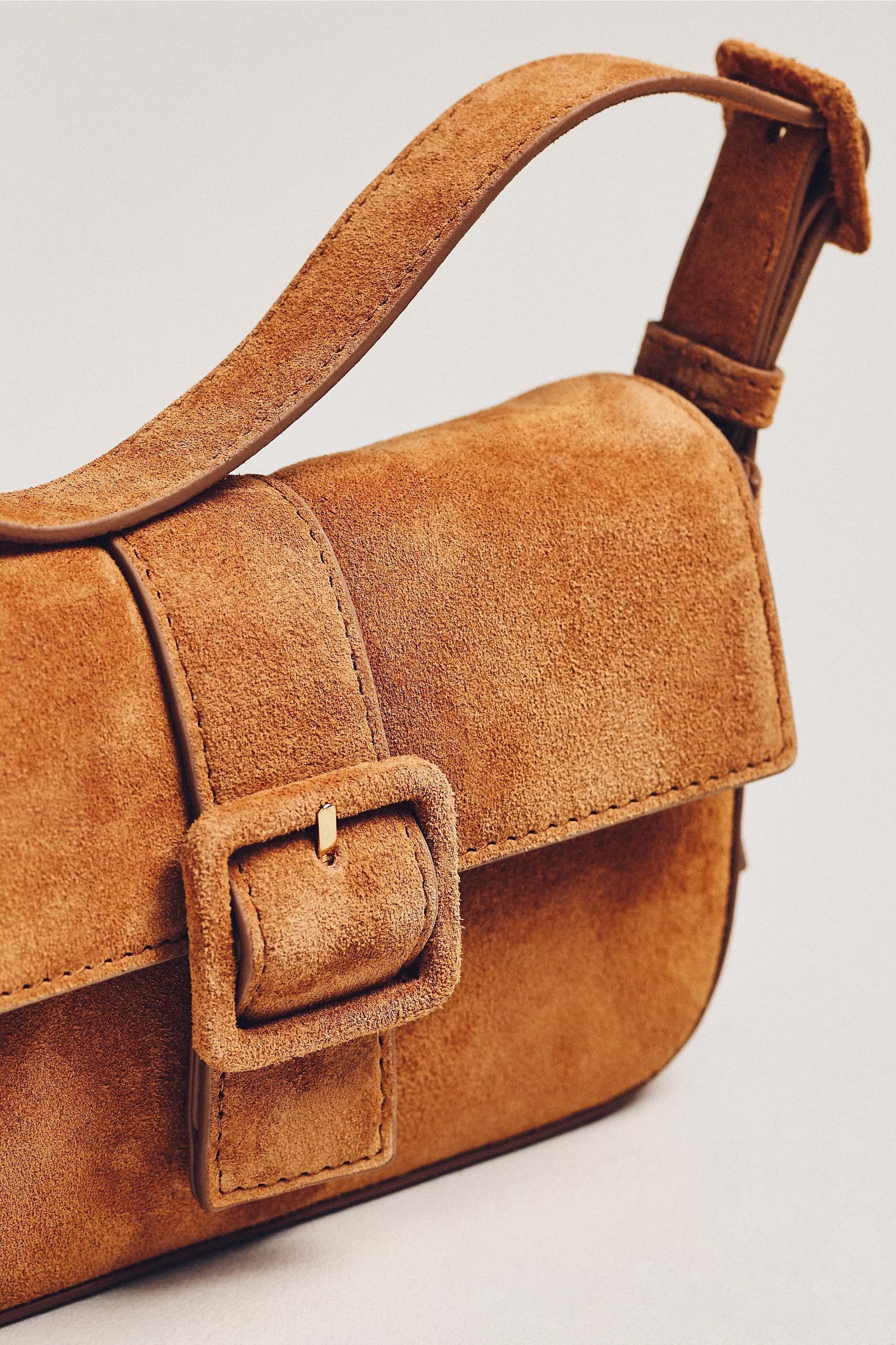 Buckle Suede Shoulder Bag, Brown, A501_0224, large image number 5