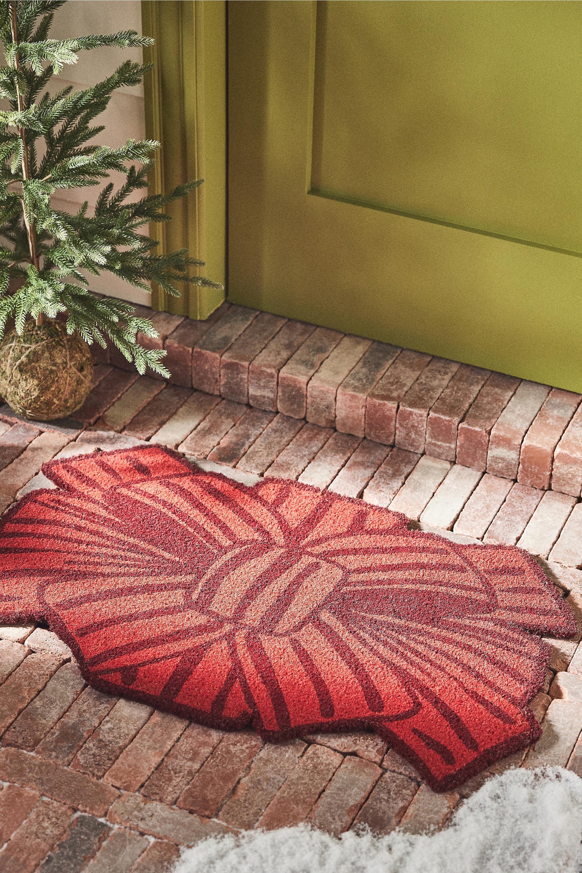 Bow-Shaped Coir Printed Doormat, Red, A501_0060, large image number 0