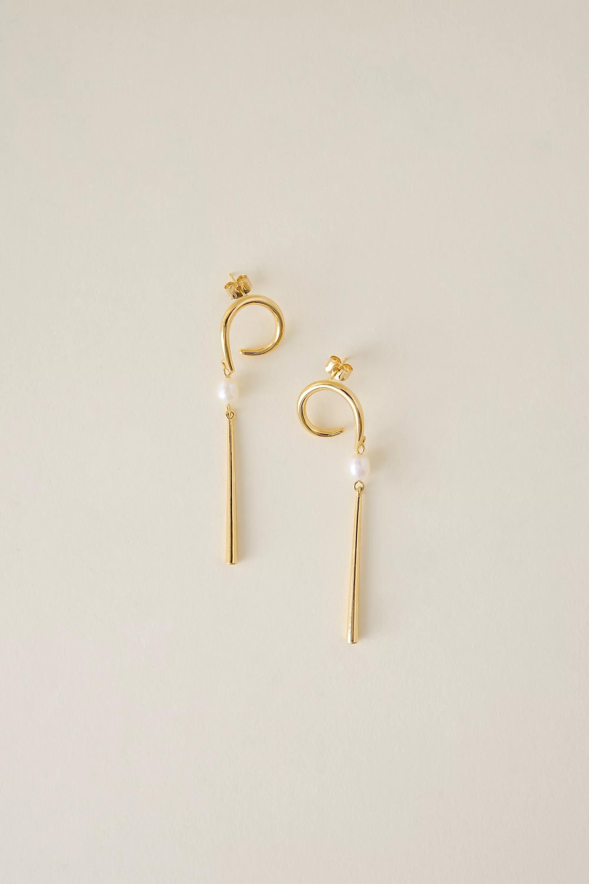 Swirl Pearl Drop Earrings, Gold, A501_0070, large image number 0