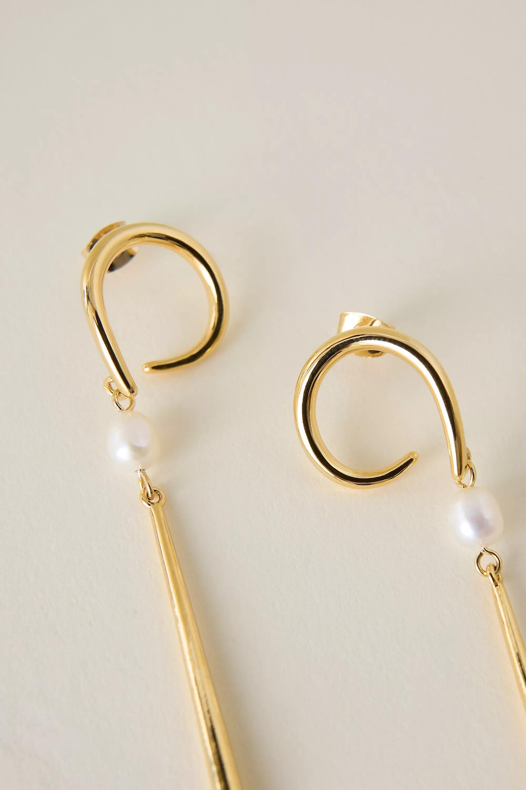 Swirl Pearl Drop Earrings, Gold, A501_0070, large image number 1