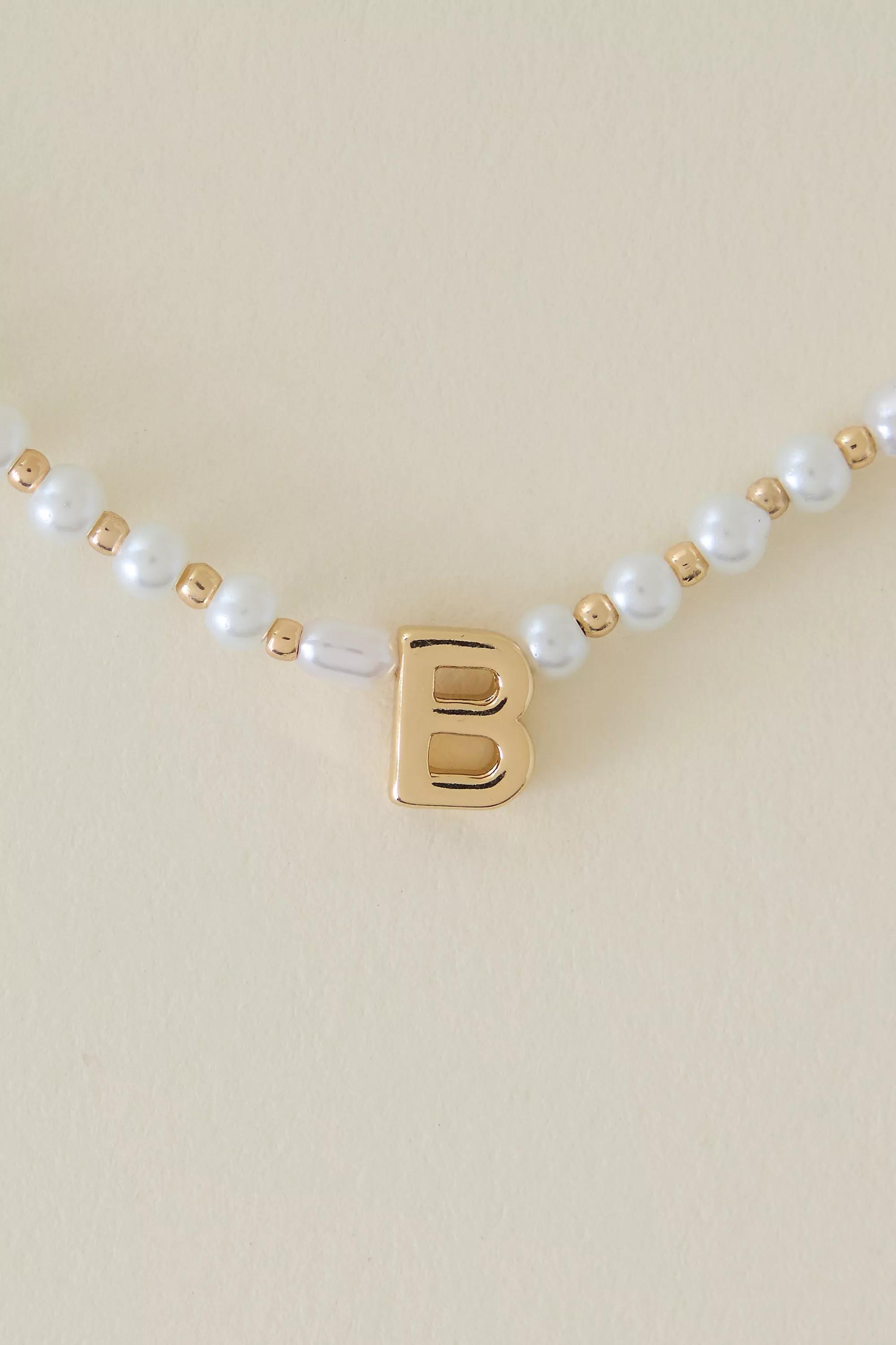 B Monogram Pearl Necklace, Gold, A501_0902, large image number 0