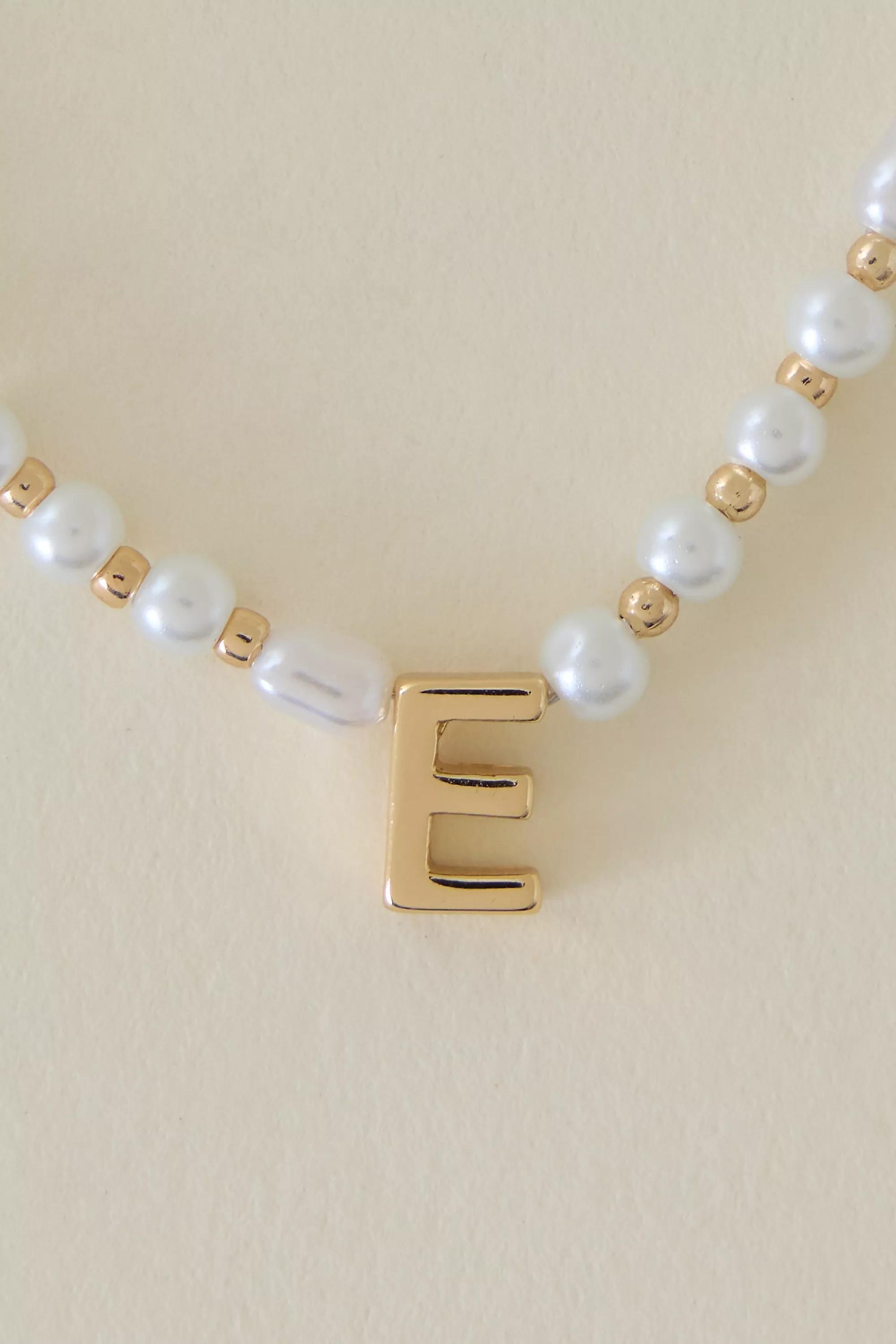 E Monogram Pearl Necklace, Gold, A501_0905, medium