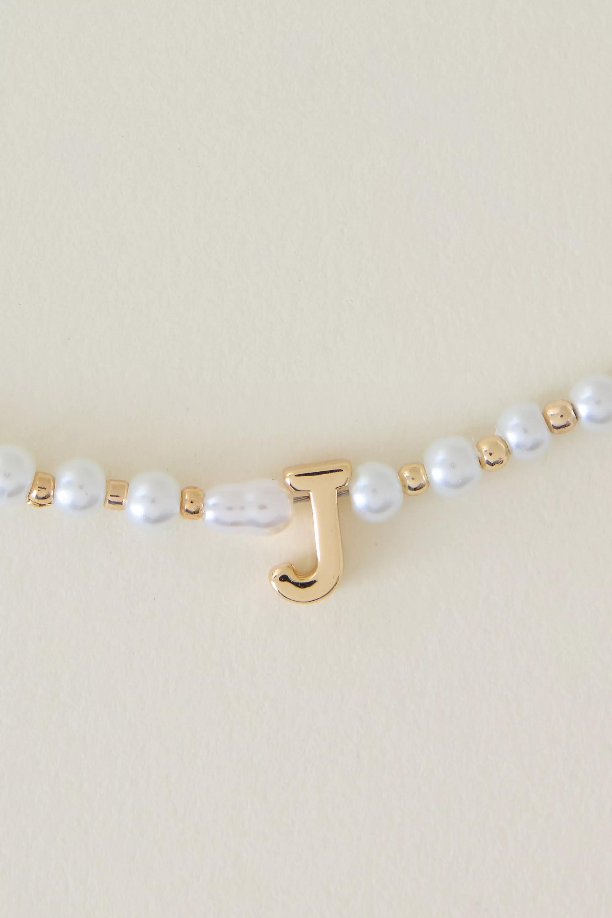 J Monogram Pearl Necklace, Gold, A501_0910, large image number 0