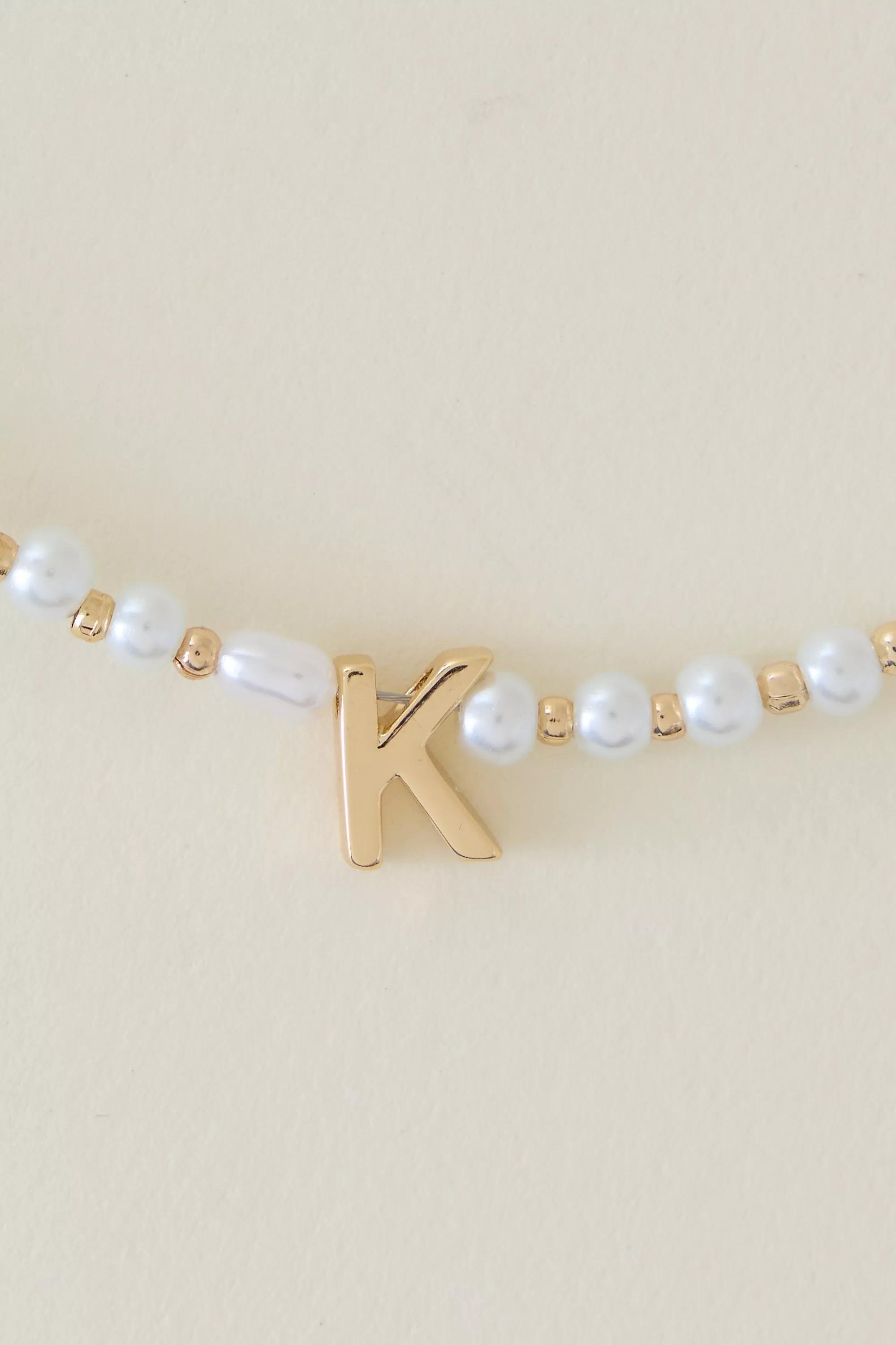 K Monogram Pearl Necklace, Gold, A501_0911, large image number 0
